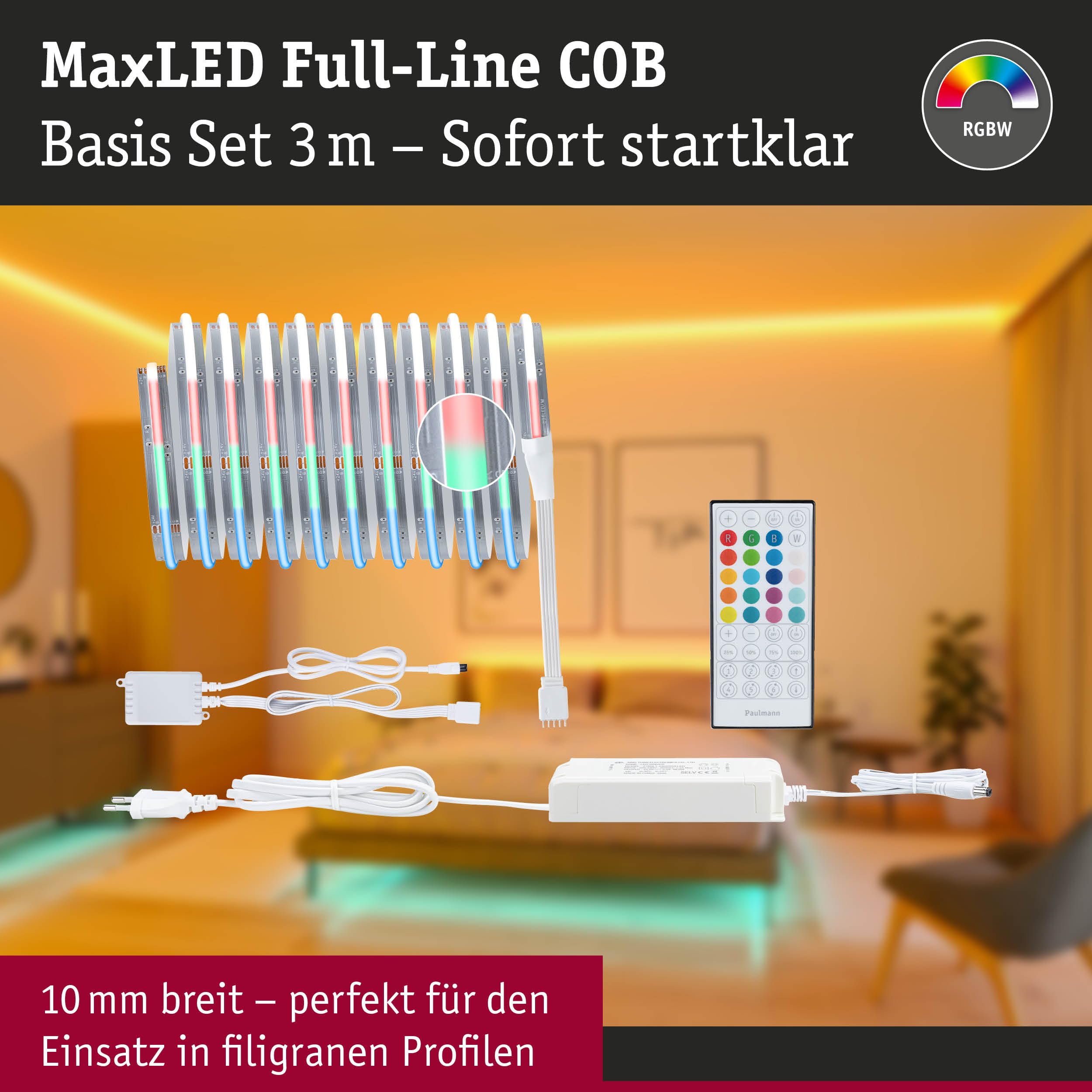 Paulmann 71201 MaxLED 1000 LED Strip Full-Line COB Basisset 3m 27W 1038lm/m 896 LEDs/m RGBW 60VA
