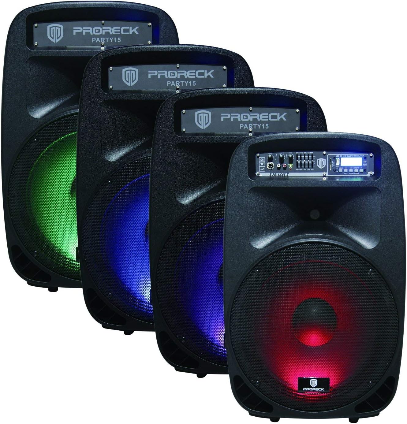 PRORECK New Party 15 15-Inch 2-Way Powered PA Speaker System Combo Set with Bluetooth/USB/SD Card Reader/FM Radio/Remote Control/Speaker Stand