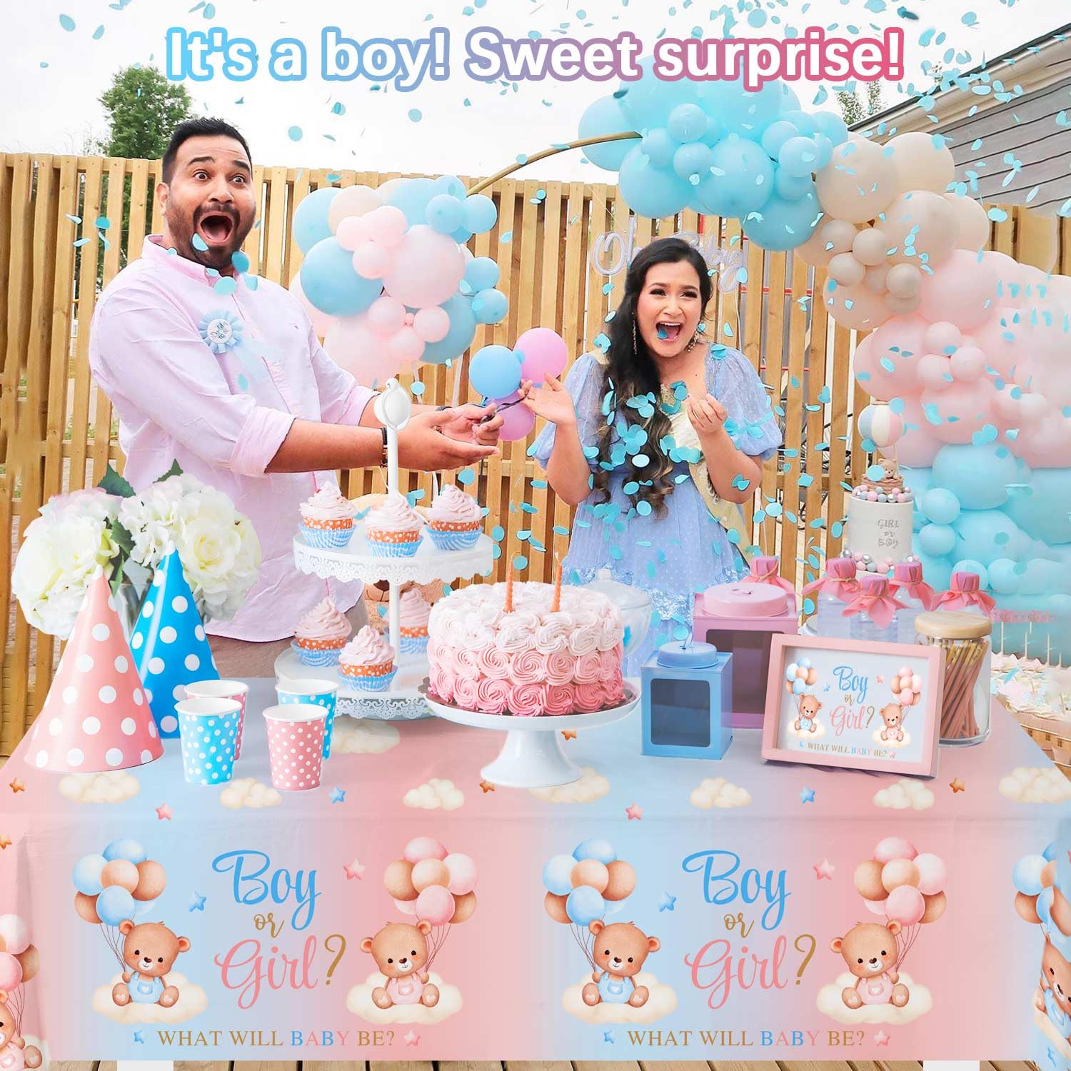 Heboland 2 Pack Bear Gender Reveal Table cloth - Image 4
