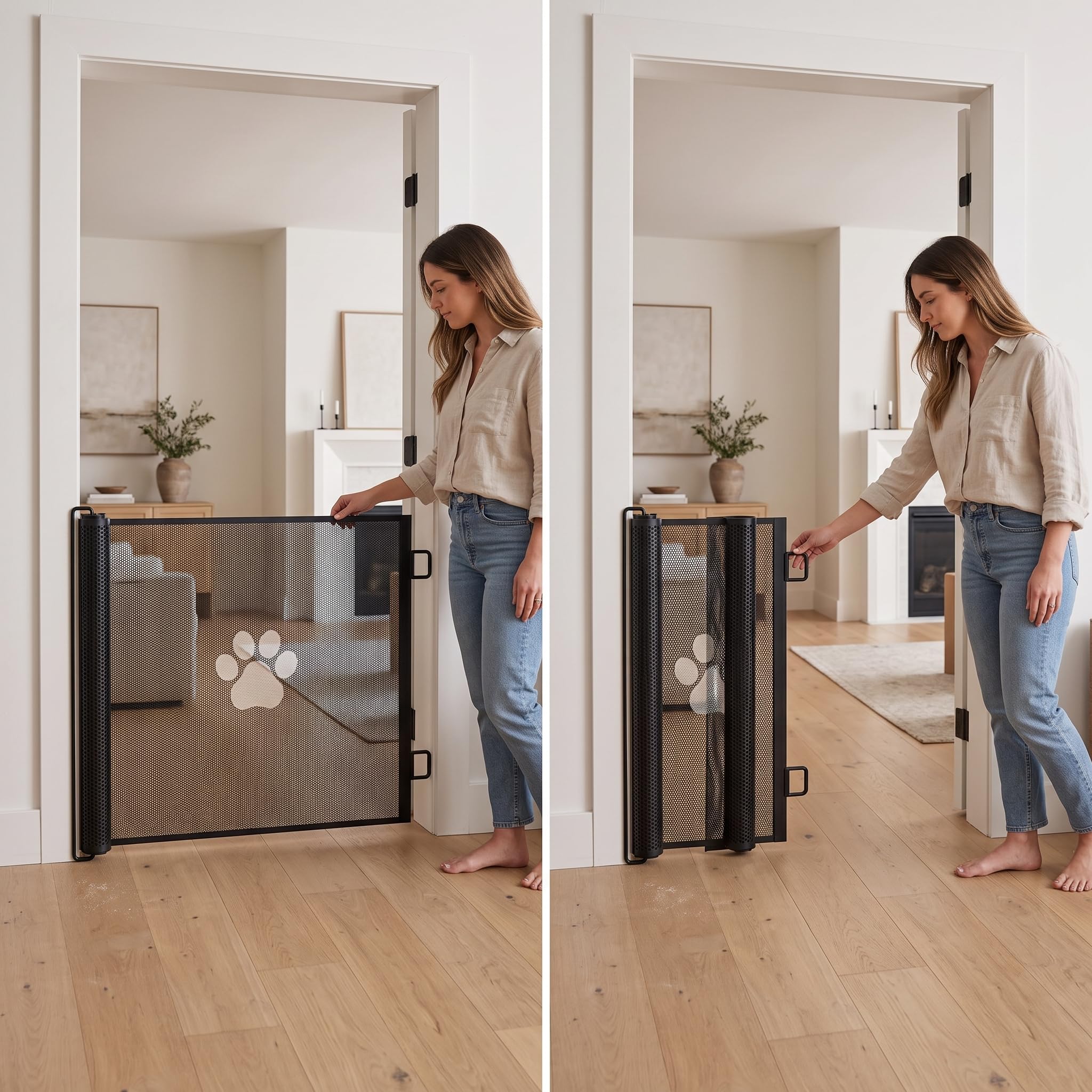 Schutzgitter für Hunde und Katzen - 110-130 cm - Ausziehbares Absperrgitter ohne Bohren - katzengitter tür, Schwarz, 110 * 78cm