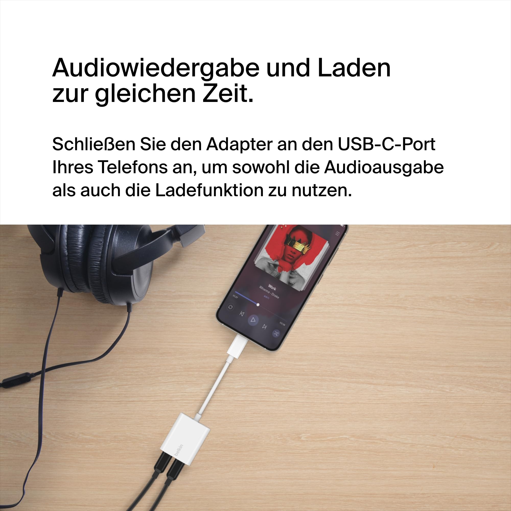 Belkin Rockstar USB-C Audio- und Ladeadapter, weiß