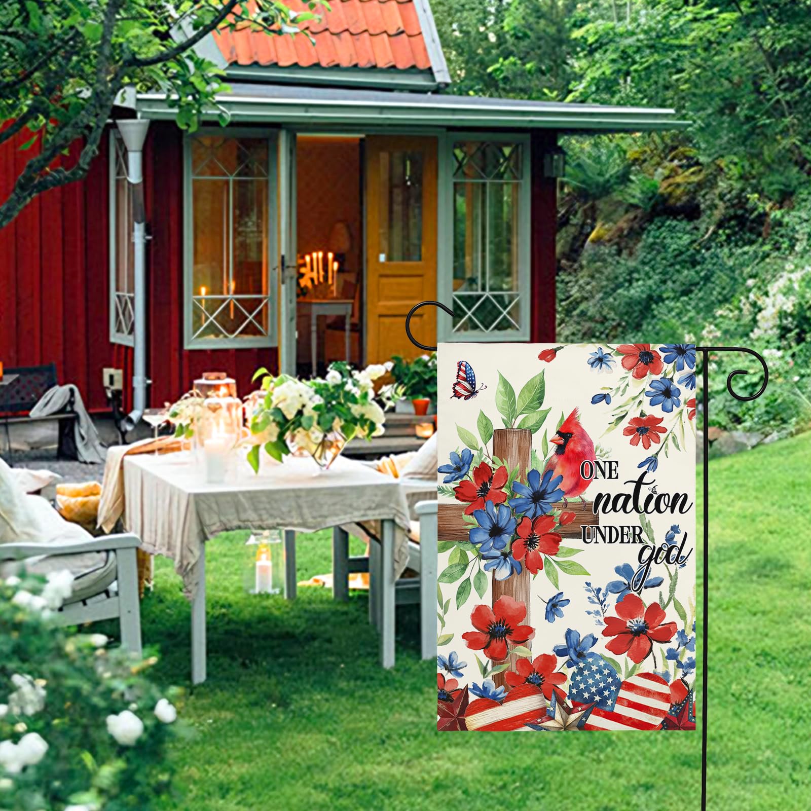 Gartenflagge 4. Juli – Doppelseitig, 30,5x45,7 Cm, Mit 'Gott Segne Amerika' & Eukalyptus, Outdoor-Deko