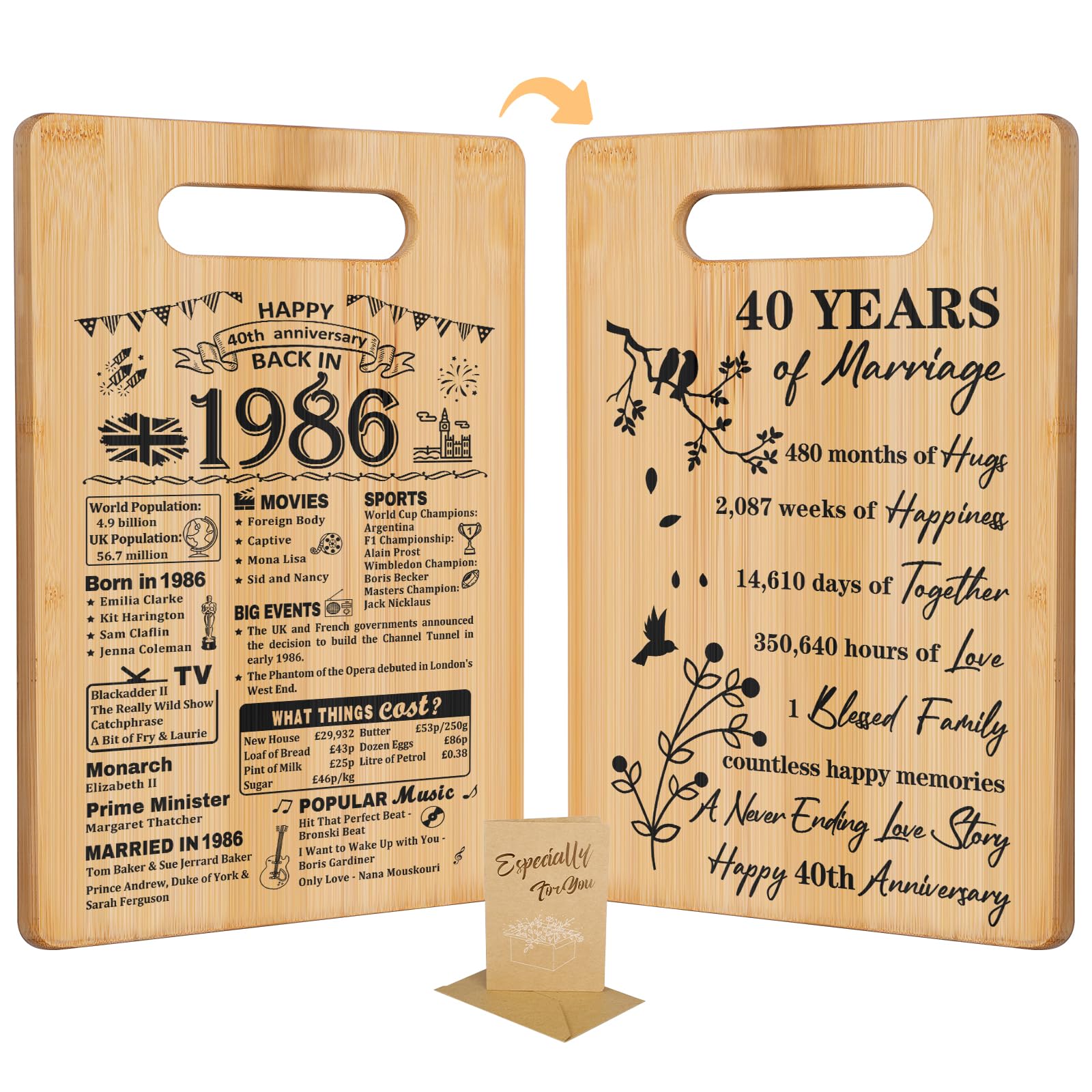 40th Wedding Anniversary for Women Men,1986 Cutting Board Gifts