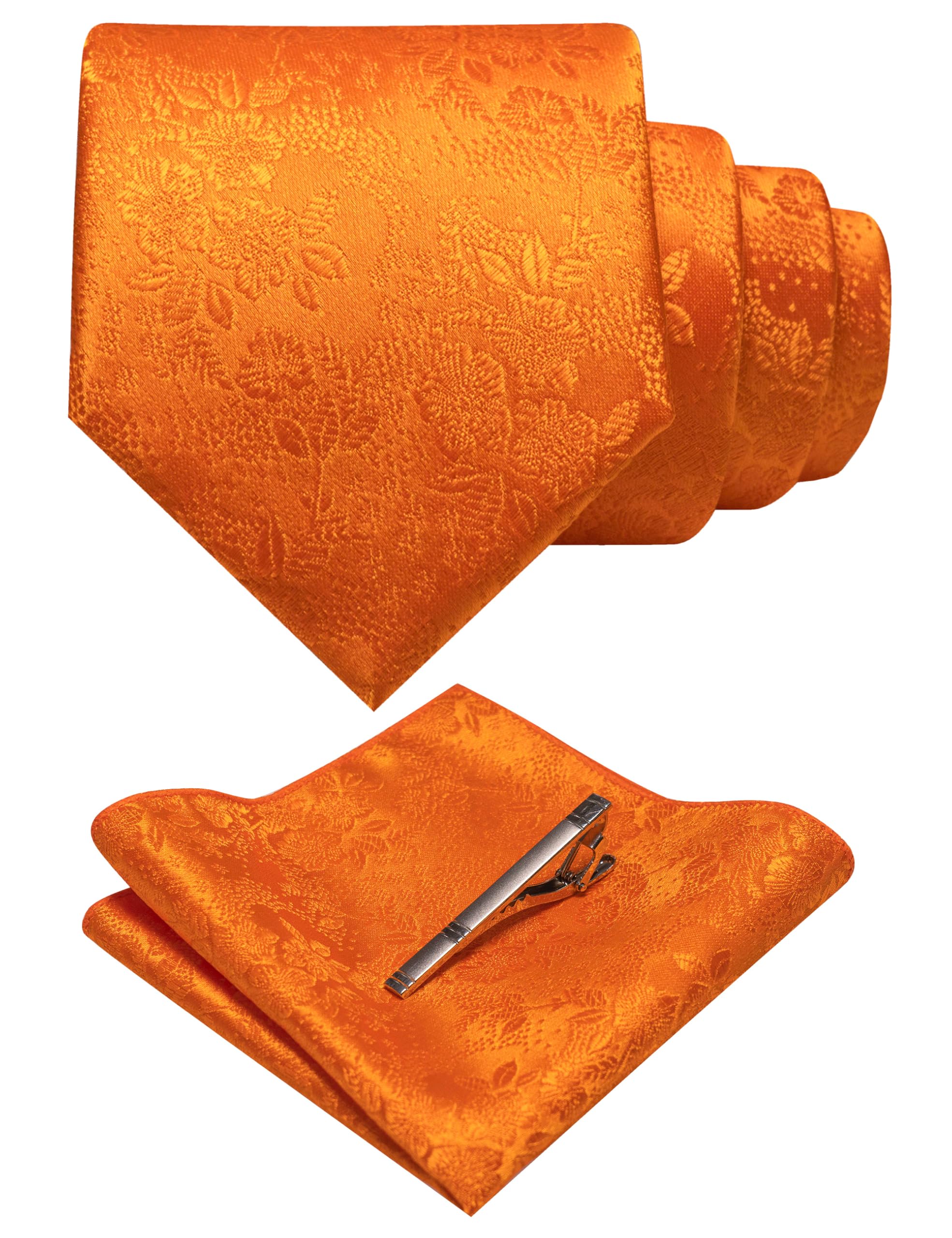 JEMYGINS Set di cravatte e fazzoletti da uomo con fermacravatta disponibili, Arancio chiaro/arancio persiano, M JEMYGINS Set di cravatte e fazzoletti da uomo con fermacravatta disponibili, Arancio chiaro/arancio persiano, M