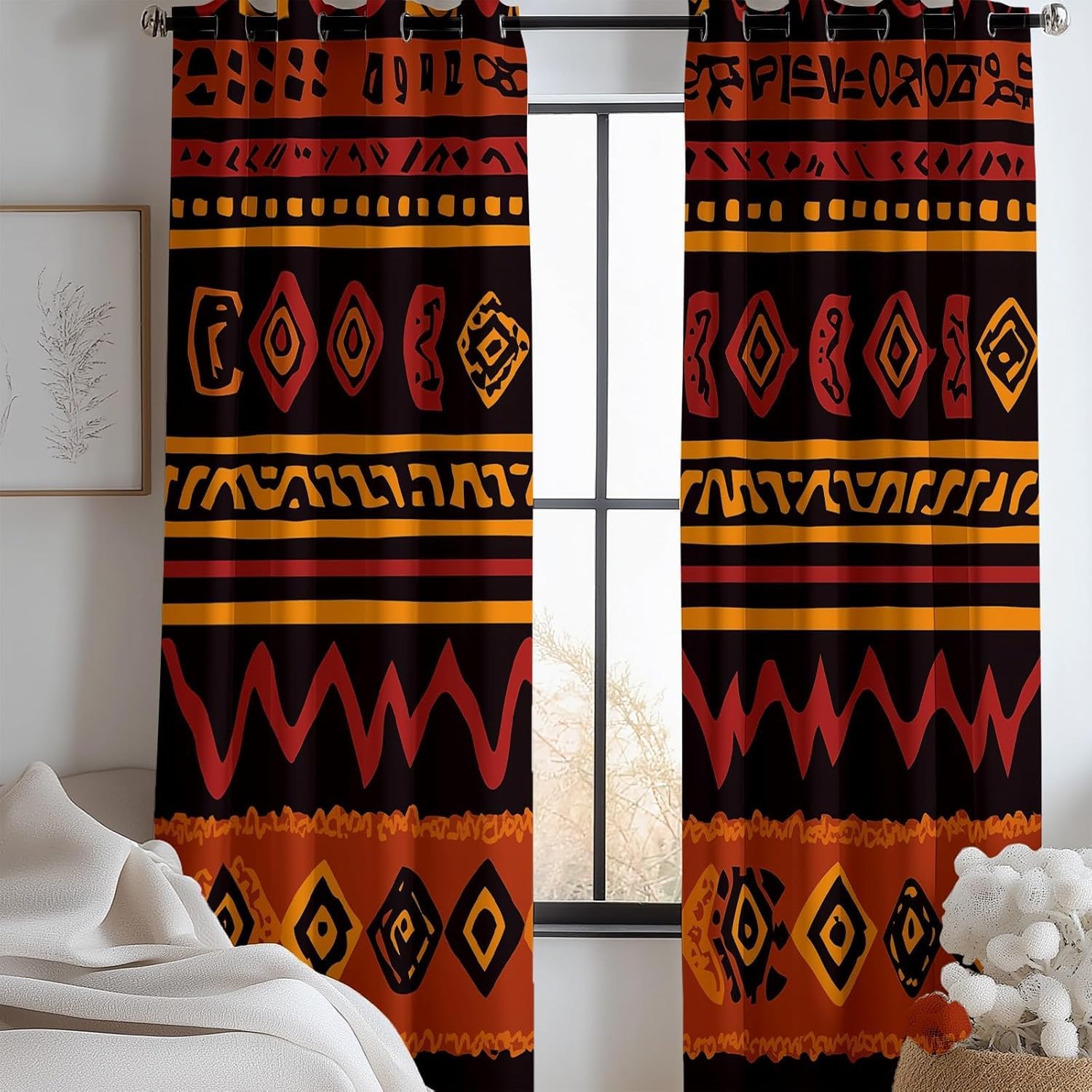 Vorhänge 3D Afrika Gardinen Wohnzimmer Stamm verdunklungsvorhänge 2er Set Blackout Curtain Vorhang mit ösen lärmschutzvorhang für Schlafzimmer kinderzimmer 2 x 110 x 215 cm（B X H） X5