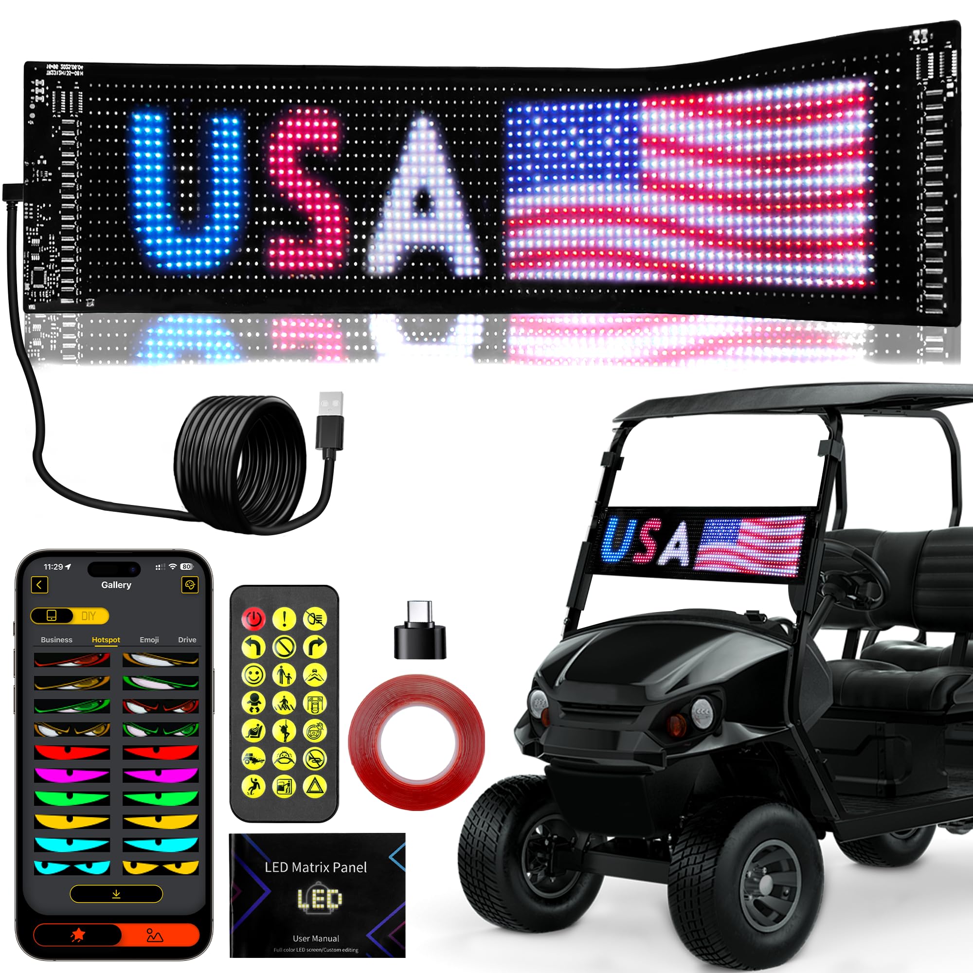 DITRIO Golf Cart Devil Eyes Light 23x5in Programmable Flexible Led Eyes for Car Windshield with App Remote Control