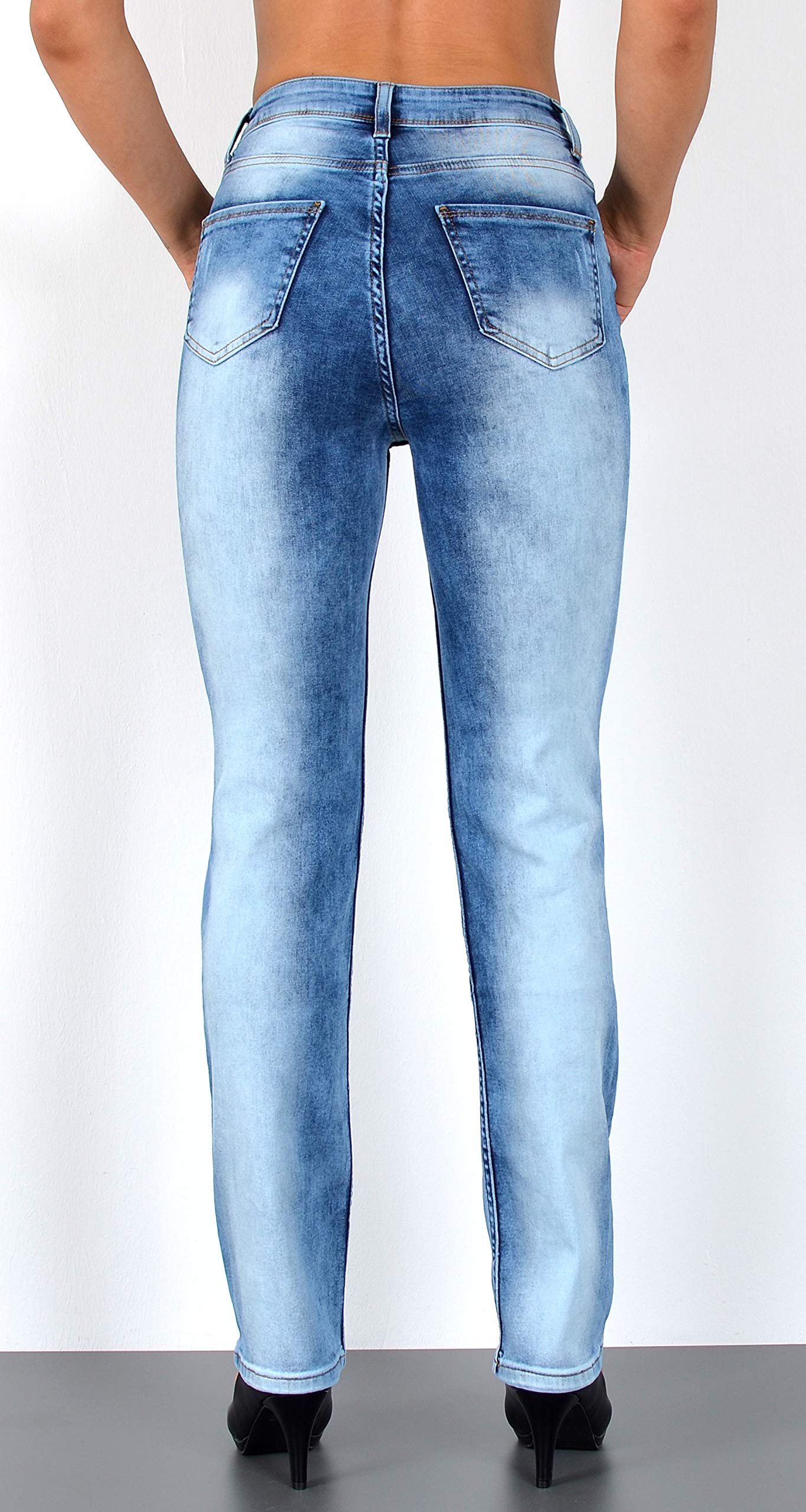ESRA Damen Straight Fit Jeans Hose Damen Jeanshose gerader Schnitt bis Übergröße G700