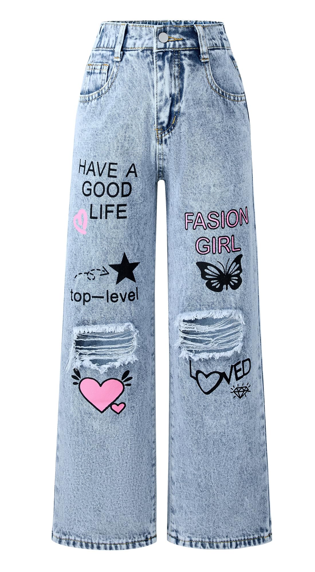 Jeans Bootcut Pour Filles Happy Cherry - Taille élastique, Style Rétro, Tailles 120 à 170 Cm