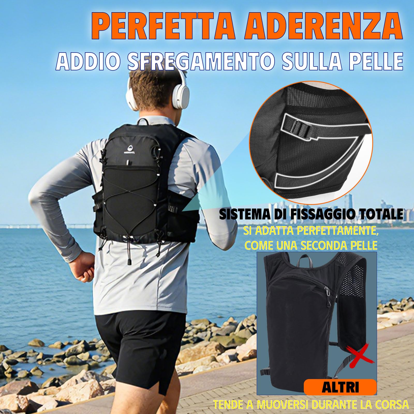Gilet Running Uomo Donna, Zaino Trail Running con 2 Borraccia Morbida 500ml y Luce LED Ricaricabile, Gilet Corsa Leggero, Running Vest Zaino Corsa Zaino Idratazione per Trekking Ciclismo Sci