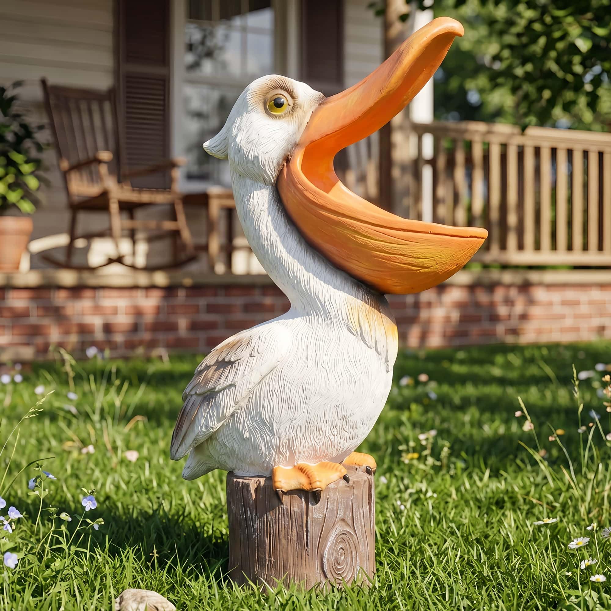 Statua di pellicano a energia solare, decorazione per esterni da giardino a energia solare, decorazione per cortile illuminata a LED, scultura di uccellino resistente, decorazione per esterni