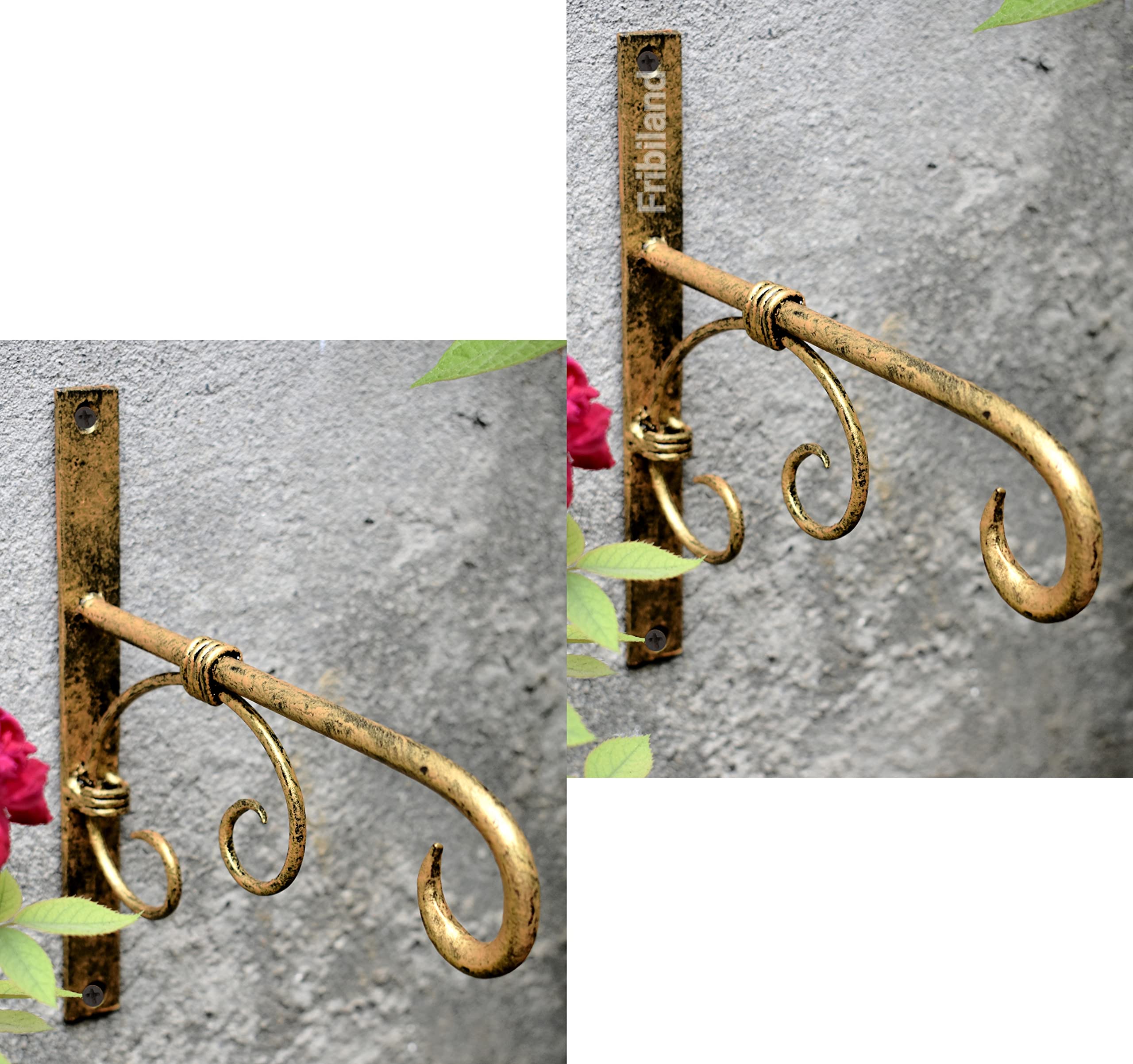Fribiland Iron Metal Wall Hooks Hangers Brackets Set of 2 for Hanging Planters,Plants,Flower Pots,Lantern,Lights and Other Hanging Items.Antique Golden Colour Size-19 by 17" cm (B0BY26DCC3) Amazon Price History, Amazon Price Tracker