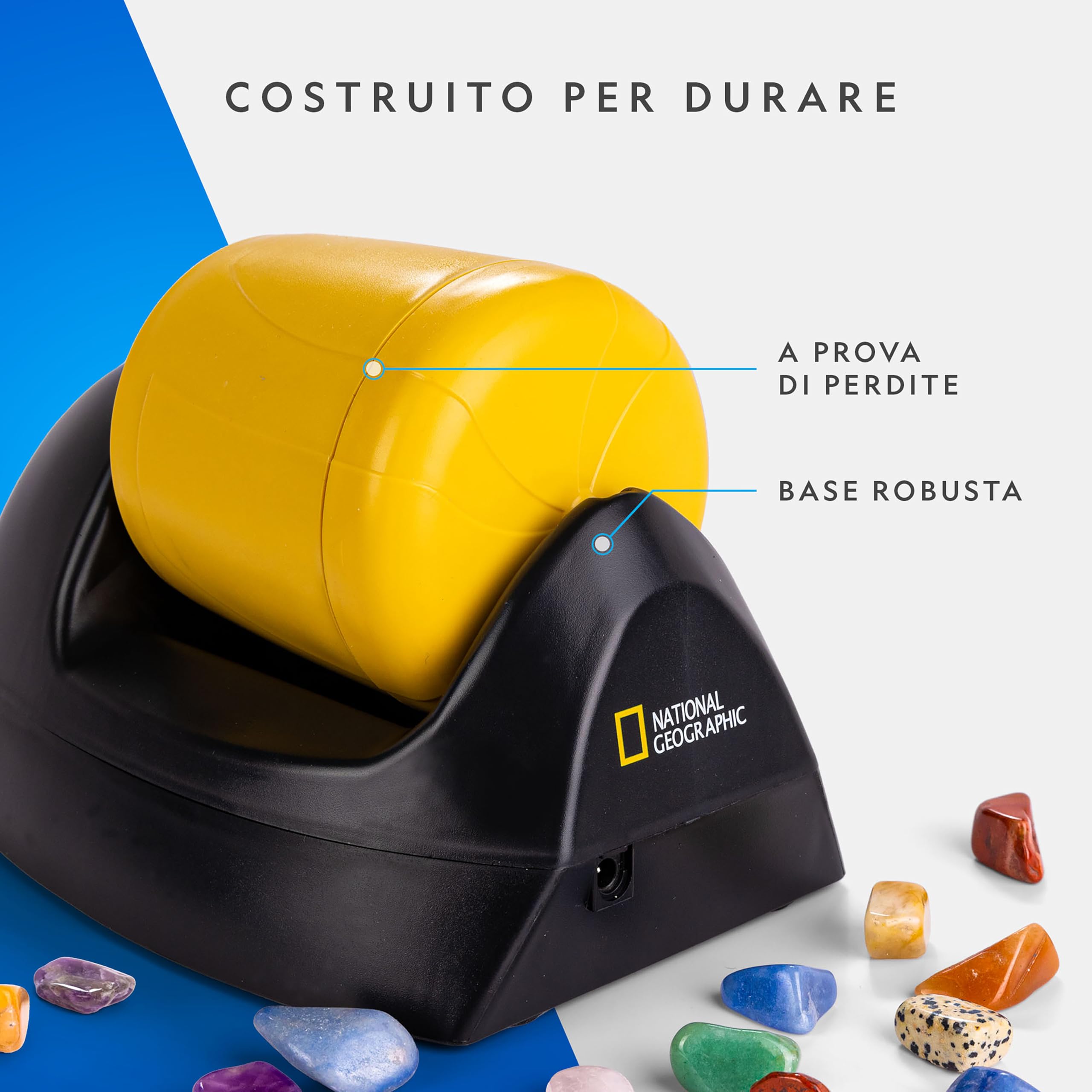 NATIONAL GEOGRAPHIC – Kit di Levigatura per Iniziare con Rocce Grezze – Barile Resistente e a Prova di Perdite, 227 g di Pietre, Abrasivi, 5 Accessori per Gioielli