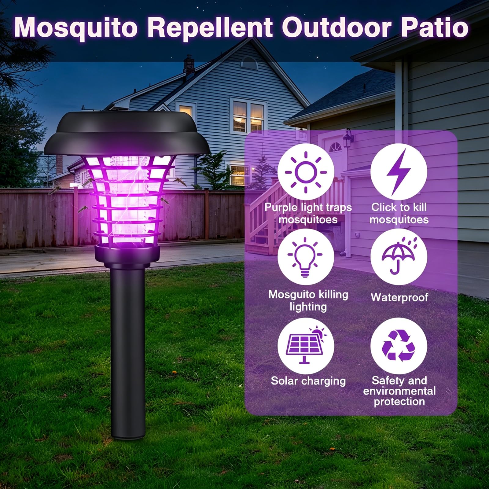 2/4pcs Lampada anti-zanzara solare per esterno,Distruttore di insetti elettrici,Lampada antizanzare impermeabile, luce UV e luce bianca,commutazione automatica,per il cortile posteriore giardino (4