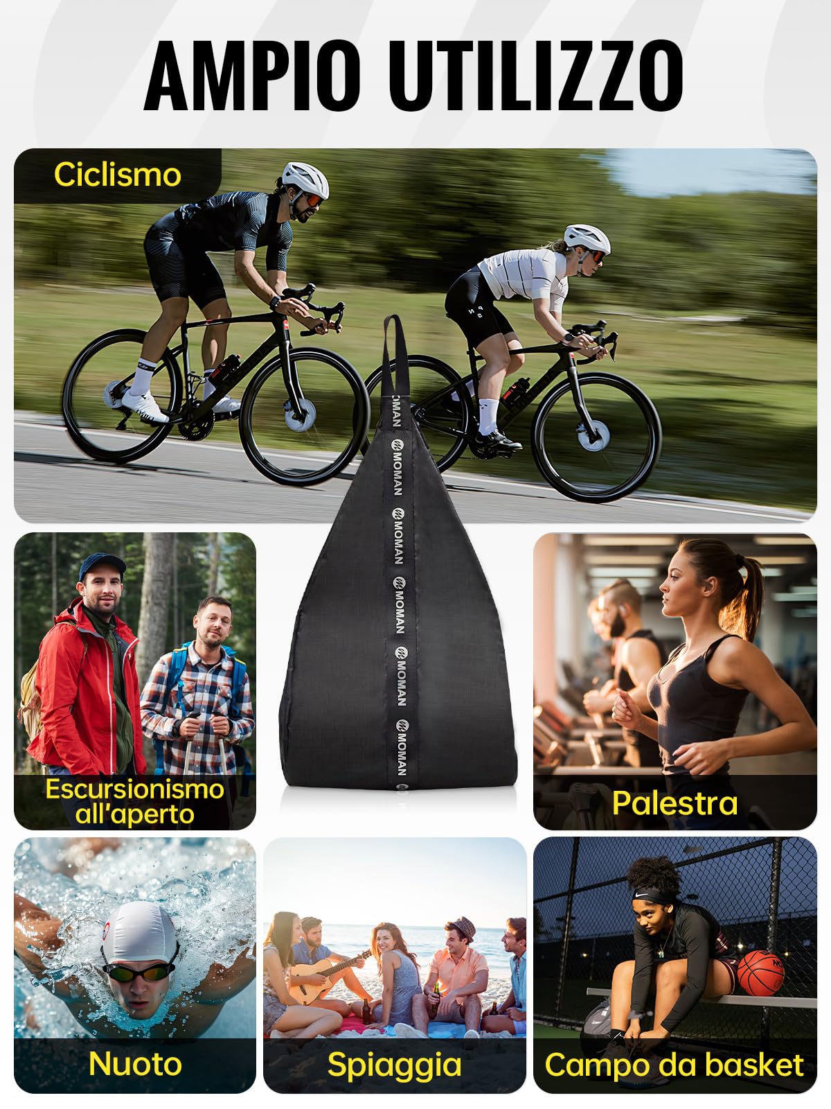 Moman Zaino Moto, B1 Zaino per Casco Riflettente Borsa Porta Casco Portatile 10L Grande Capacità per Ciclismo, Bicicletta, Casco da Moto, Caschi da Sci, Basket