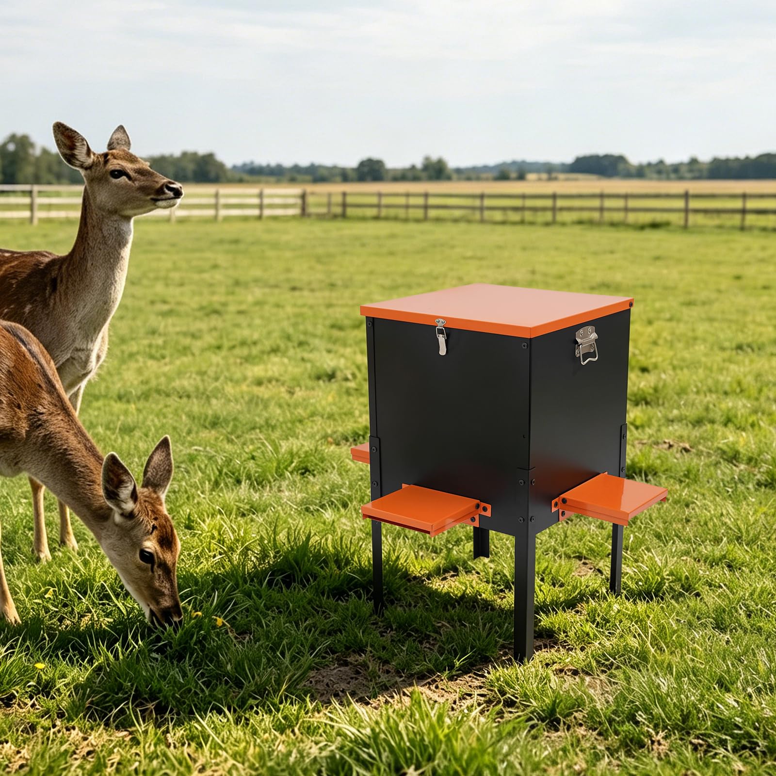 Wildfutterautomat 45,36 kg, Schwerkraft Futterspender, 4 Futteröffnungen