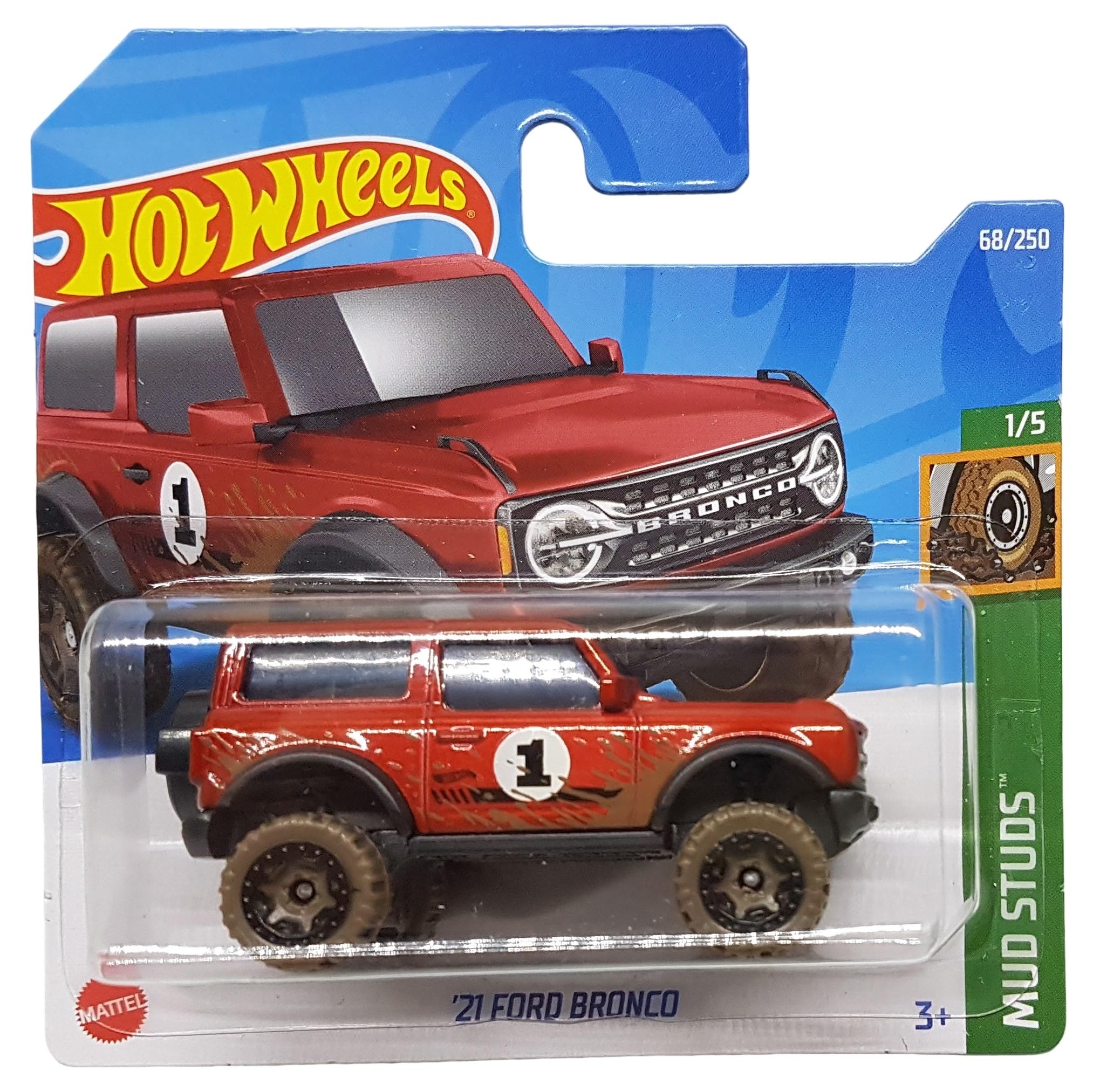 Hot Wheels - ´21 Ford Bronco - Mud Studs 1/5 - HCW91 - Short Card - Off-Road Vehicle - Red - Mattel 2022