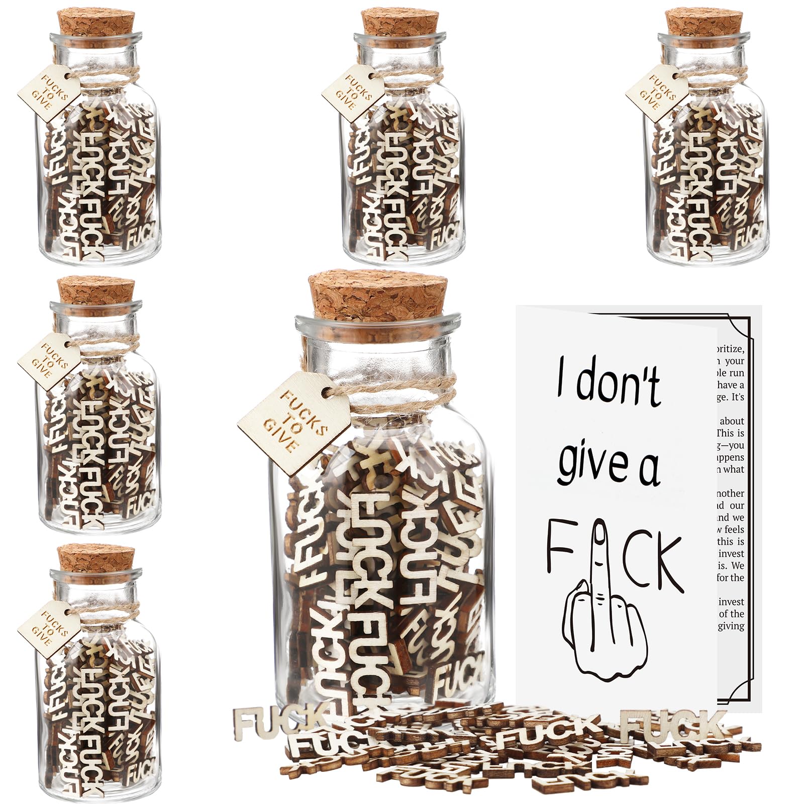 Geelin 6 Pack Jar of Fucks Gift,Jar Wooden Cutout Letter Funny Gifts for Women Friend Birthday,Christmas,Holiday for Mother's Day Anniversaries Valentines Day Encouragement Present