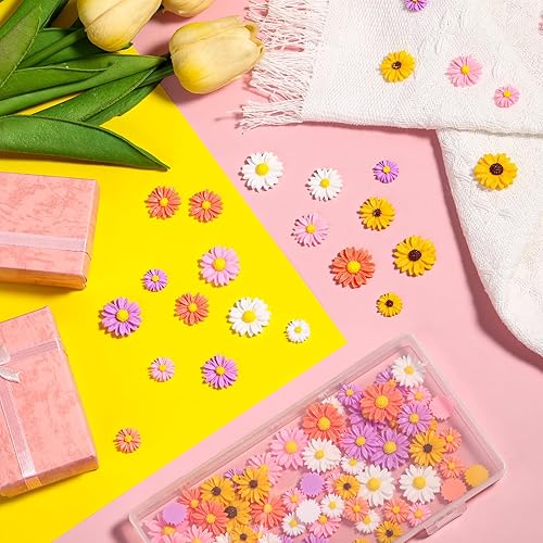 Miniatura 4 de Hicarer 100 piezas de resina con parte trasera plana, decoración de margarita, flor de margarita, diminutas mariquitas, adornos de margaritas con
