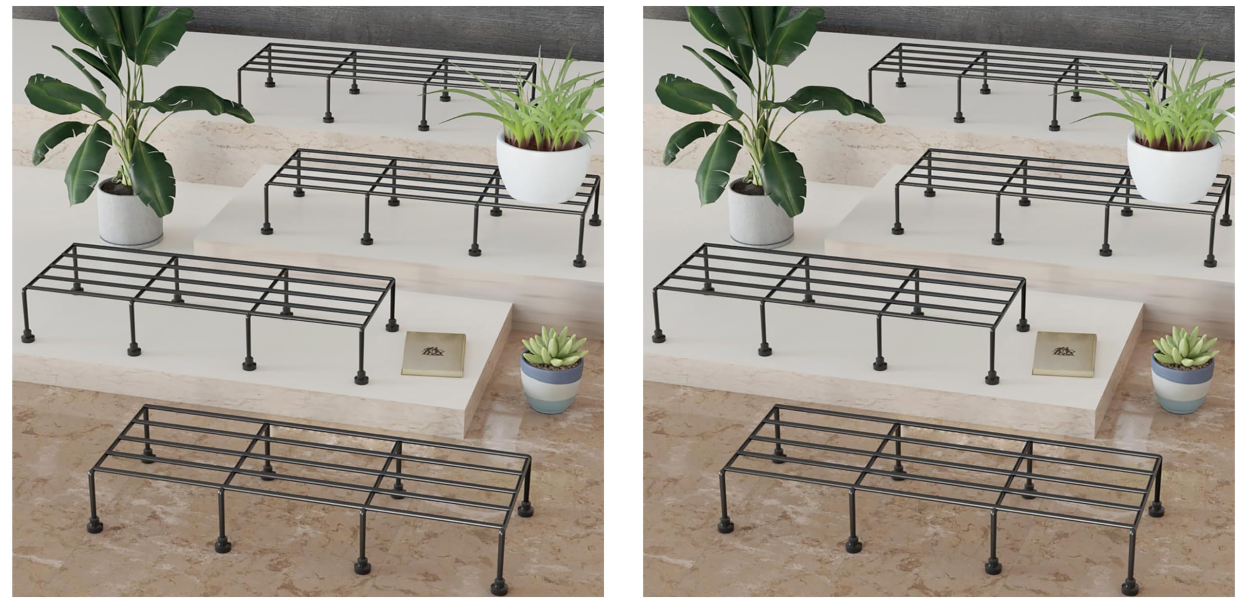 WonderStand Titan Plant Stands (Set of 4) Plant Stand for Balcony Rust Proof Flower Pot Stand Galvanized Metal with 7 Layer Coating (Rectangle Black) (Pack of 2)
