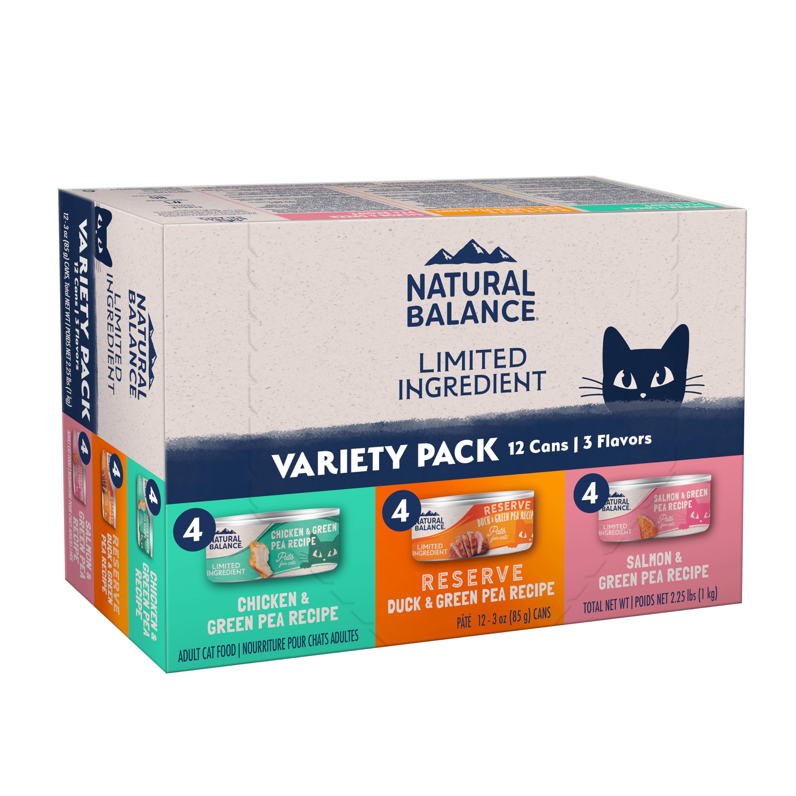 Natural Balance Limited Ingredient Cat Food Variety Pack - Chicken, Salmon and Duck with Green Pea Recipes, Soft Pate Wet Digestion Cat Food for