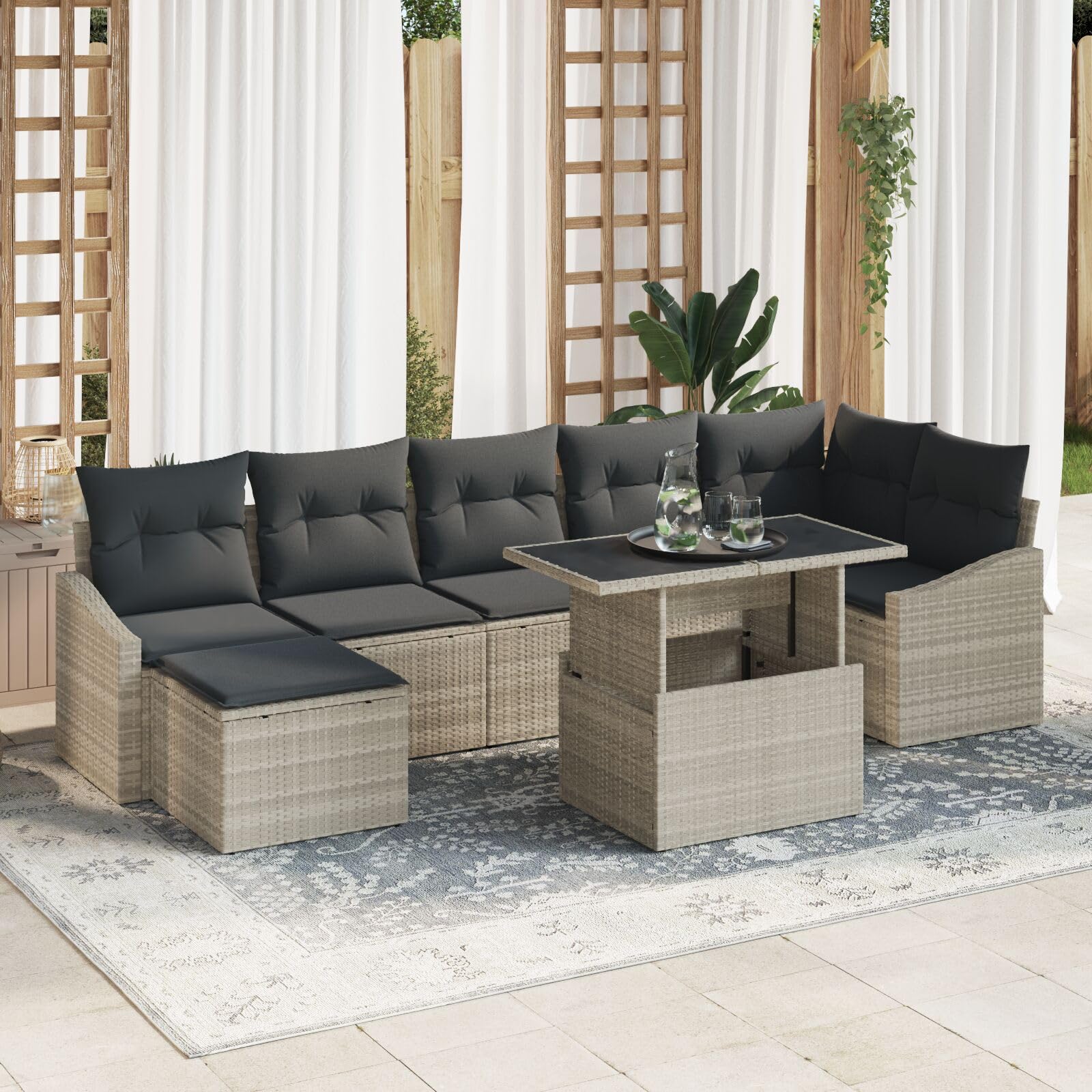 LAPOOH Set da Giardino 8 Pezzi Grigio Rattan Divano Giardino,Set da Giardino,Set da Giardino Esterno,Set di Conversazione per Patio-3357785