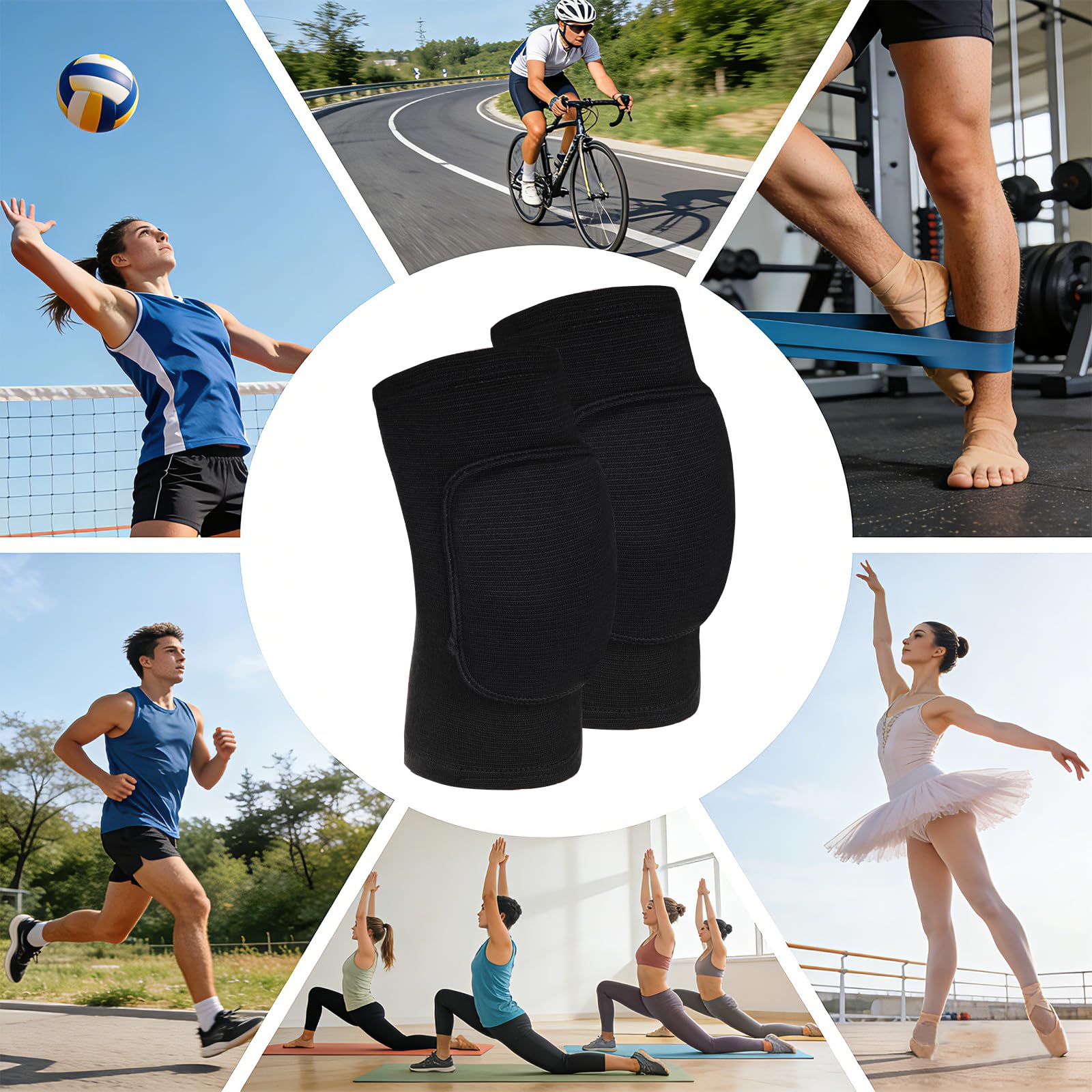 Sucrain Knieschützer, weich, atmungsaktiv, für Damen und Herren, Knieschützer, Kniebandage für Volleyball, Fußball, Basketball, Cheerleading, Tanzen, Yoga, Tennis, Laufen, Radfahren, Workout, Klettern
