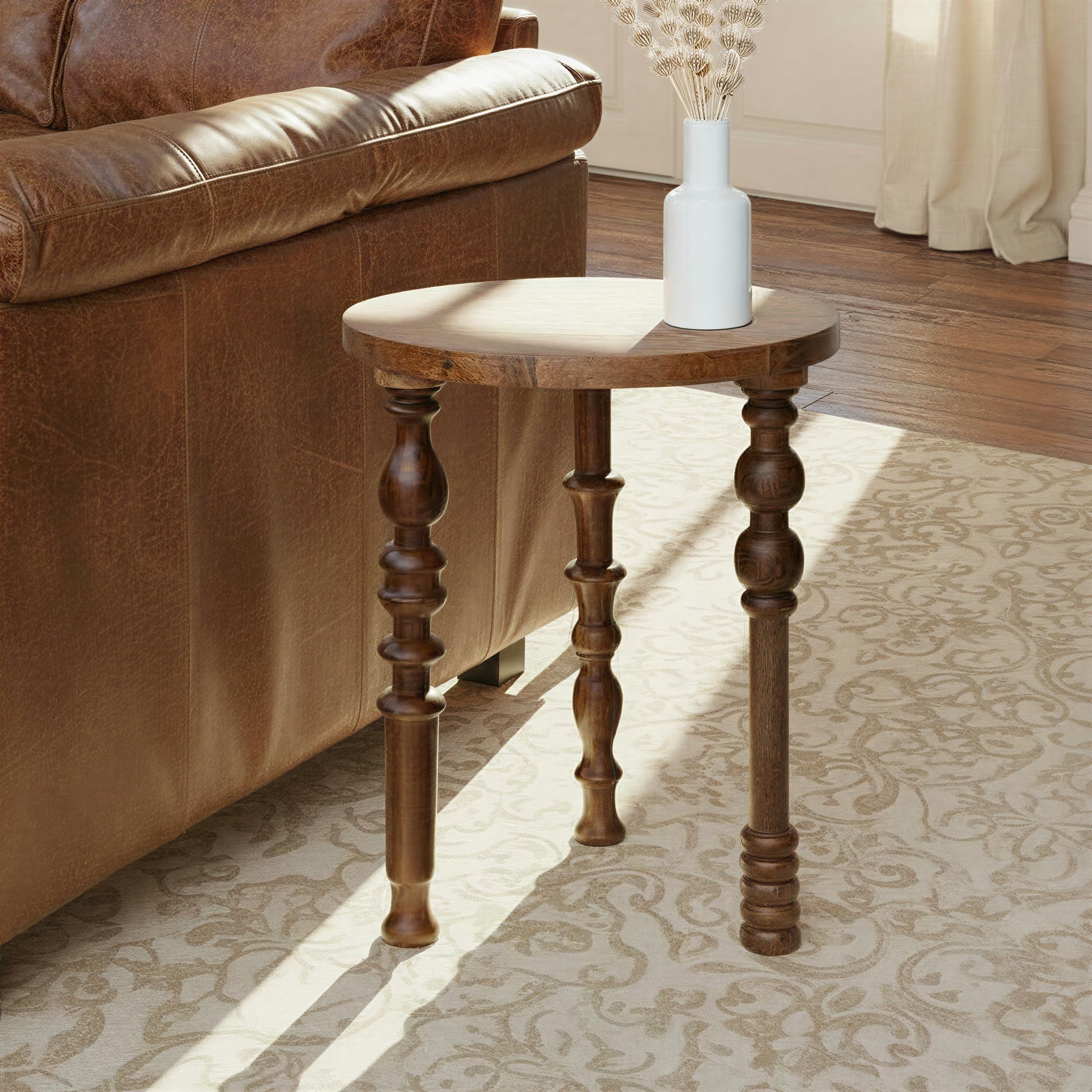 Creative Co-Op Mango Wood Side Table with Turned Legs, Walnut Finish