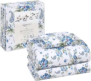 RUVANTI 100% Cotton Twin XL Sheet Sets, 3 Pieces, Soft & Breathable Percale Weave Bedding, Deep Pocket 16", Hotel Standard, Crisp Cool Feel, Durable, Perfect Size Floral Sheets, Paislyona