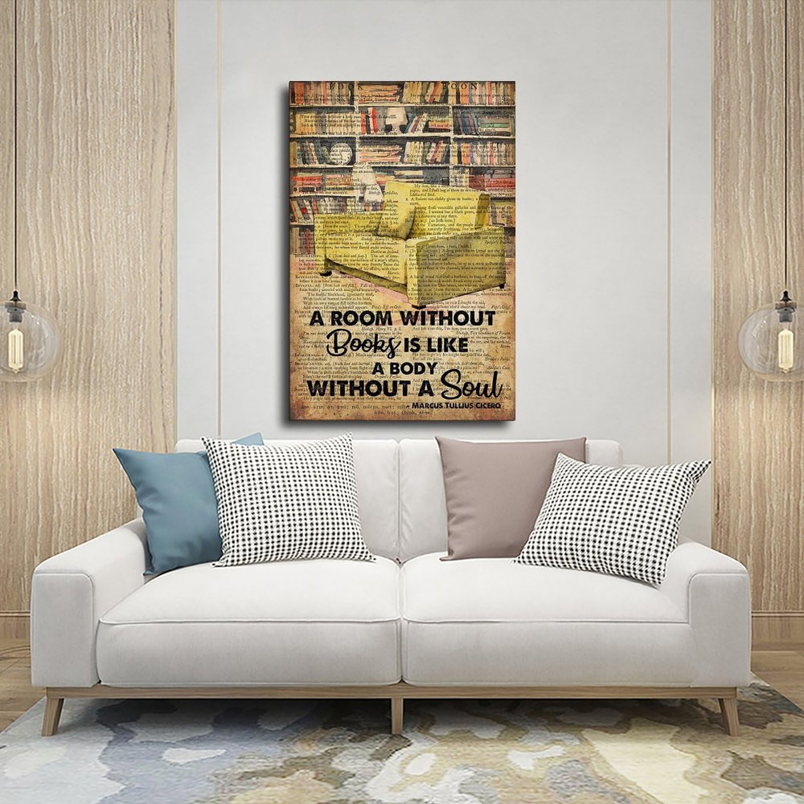 NEOHI Plakat retro pokój bez książek jest jak ciało bez duszy Marek Tuluus Cyceron, płótno sztuka ścienna plakaty i wydruki do pokoju, estetyczna sypialnia, biuro, dekoracja, 50 x 75 cm