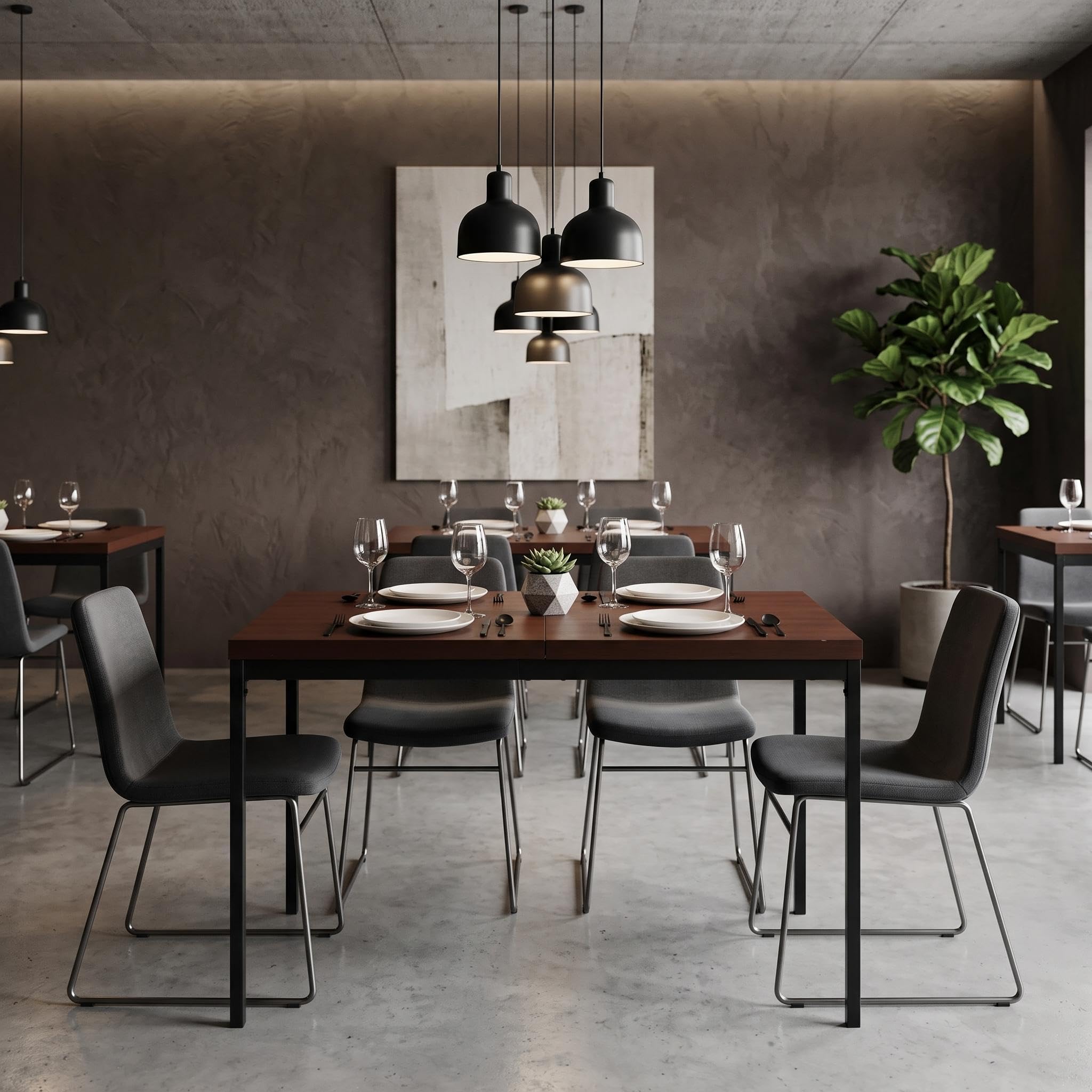 FurnitureR Tavoli da ristorante in marrone, stile elegante per 4-6 persone, vassoio in legno spesso con struttura in metallo, per caffè, pasticceria, sale di reception, 120 x 70 x 75 cm
