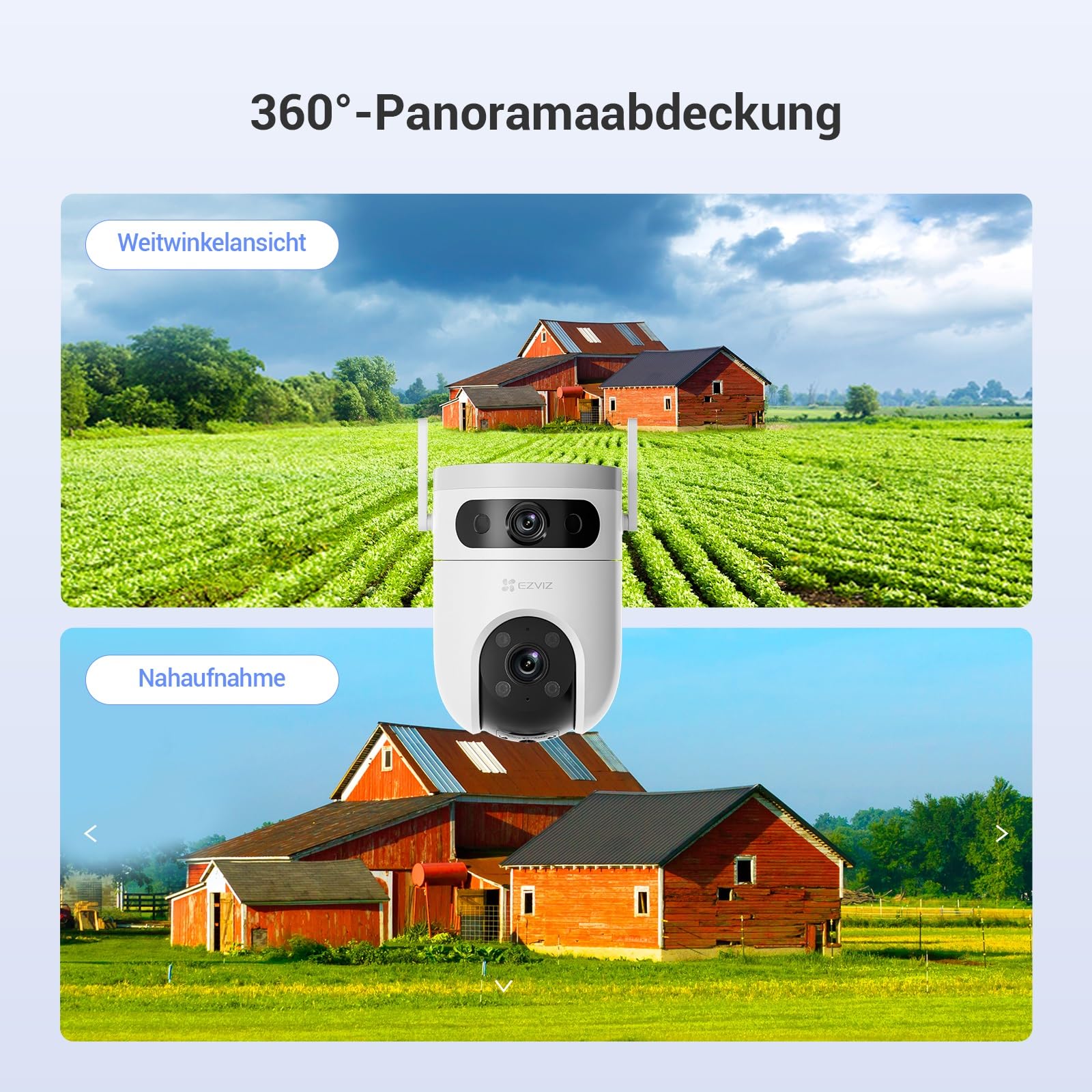 EZVIZ 5MP+5MP Überwachungskamera Aussen WLAN mit Dual-Lens, 2,4 & 5GHz WLAN, 360° Pan & Tilt Überwachung Outdoor, KI-Erkennung, Auto-Tracking, Farbnachtsicht, Wetterfest, 2-Wege-Audio, H9c Dual 3K