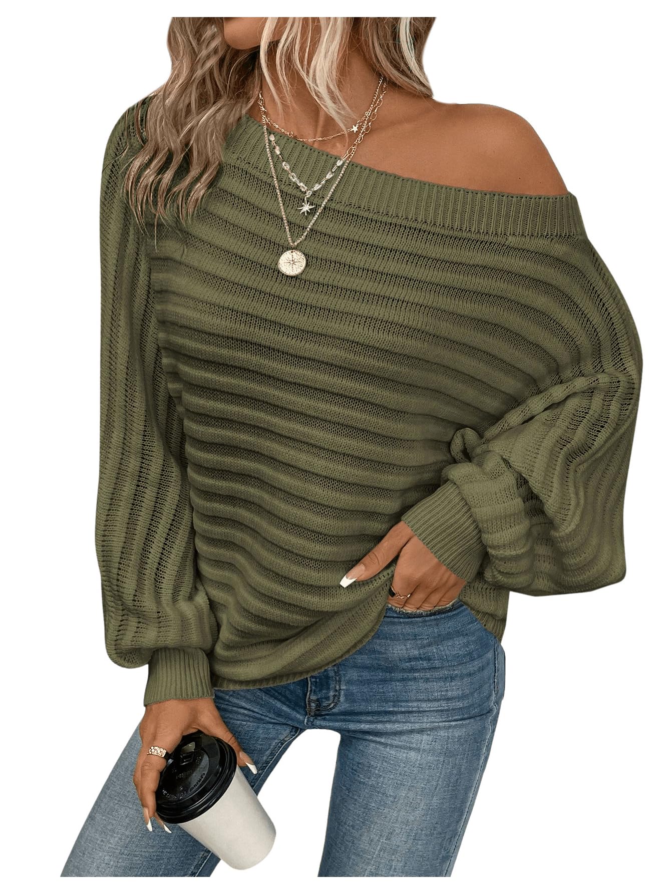 Womens Plus Size Off Shoulder Sweaters Long Sleeve Pullover Jumper Top Fall Outfits