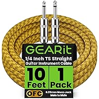 Vista 19 de GEARit Cable para instrumentos de audio (10 pies), ángulo recto a recto de 1/4 de pulgada macho a macho para cable AMP, base y guitarra eléctrica