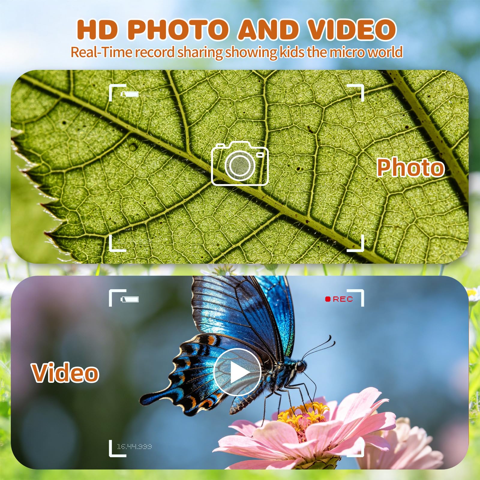 Microscopio de bolsillo para niños de más de 3 años, microscopio de mano 1000X para niños con IPS digital de 2 pulgadas, mini lupa portátil para video fotográfico, digiscopio edu científico, ideas de