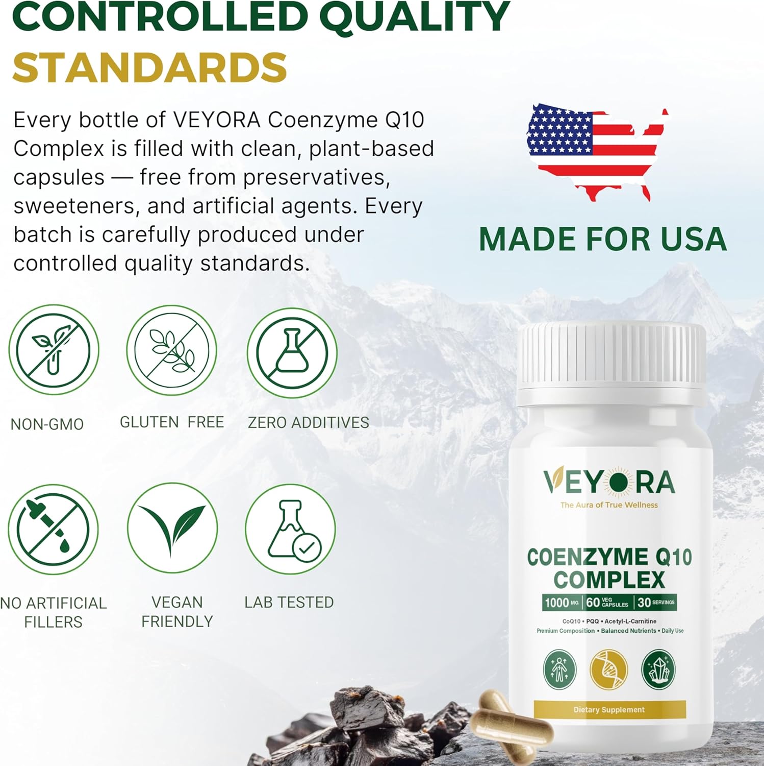 Coenzyme Q10 Complex 60 Veg Capsules Premium CoQ10 + PQQ + ALC + Resveratrol & Shilajit Balanced Nutrient Blend for Daily Use