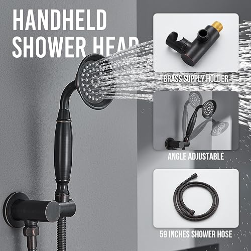 Miniatura 4 de DASAN Juego de grifos de ducha antiguos, sistema completo de ducha de lluvia en la pared con chorros de ducha corporal, accesorios de ducha de