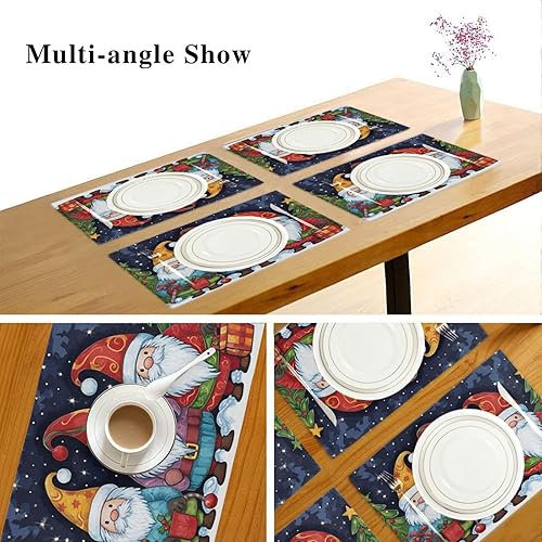 Miniatura 6 de Kigai Juego de 6 manteles individuales, gnomos de Navidad, antideslizantes, lavables, resistentes al calor, para cocina, mesa de comedor, decoración