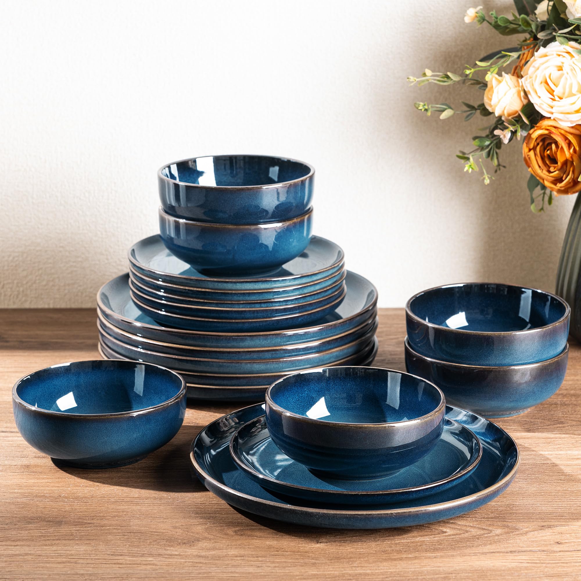 GBHOME Dinnerware Sets for 4, 12 Pieces Ceramic Plates and Bowls Set