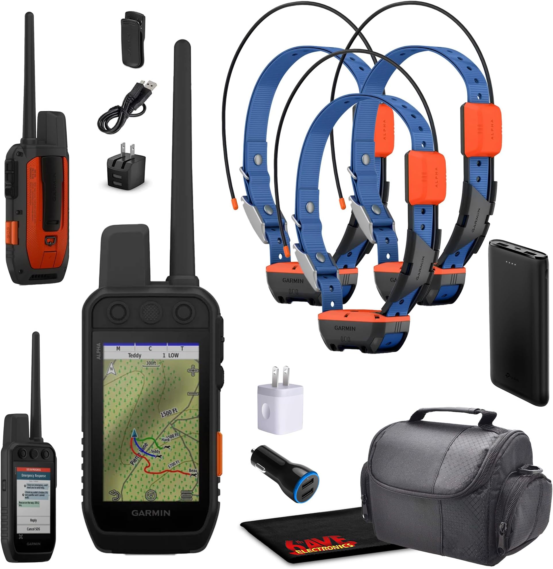 Garmin Alpha 300i Handheld Advanced Dog Tracker & Training System with inReach Technology Bundle with 3X Garmin Dog Collars Alpha T20 Tracking Collar for Dogs with GPS + Charger and More Accessories