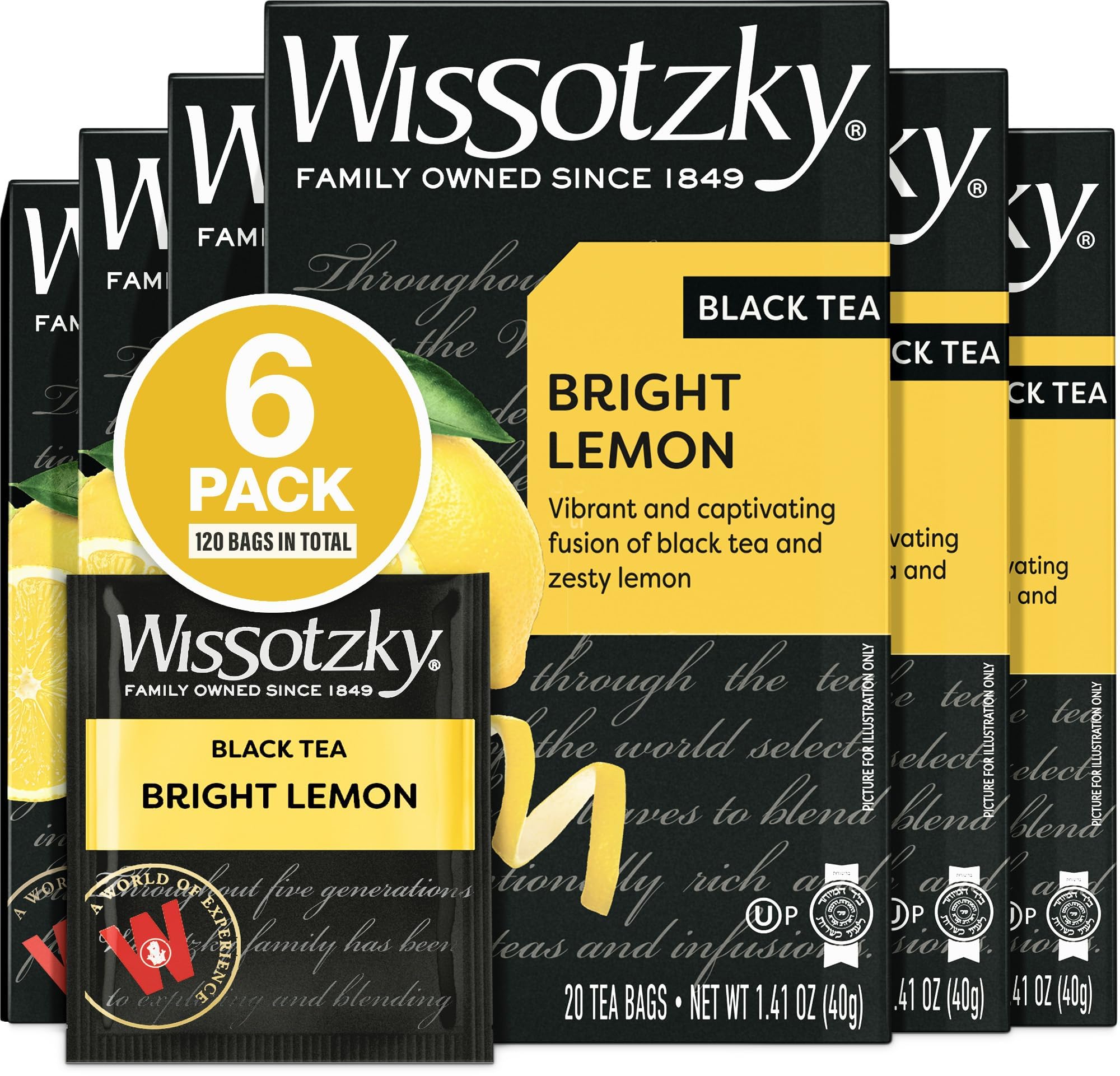 Wissotzky Bright Lemon Black Tea (6 Pack - 120 Tea Bags) | Zesty Lemon Tea Bags | Antioxidant Rich | Revitalizing Black Tea Bags