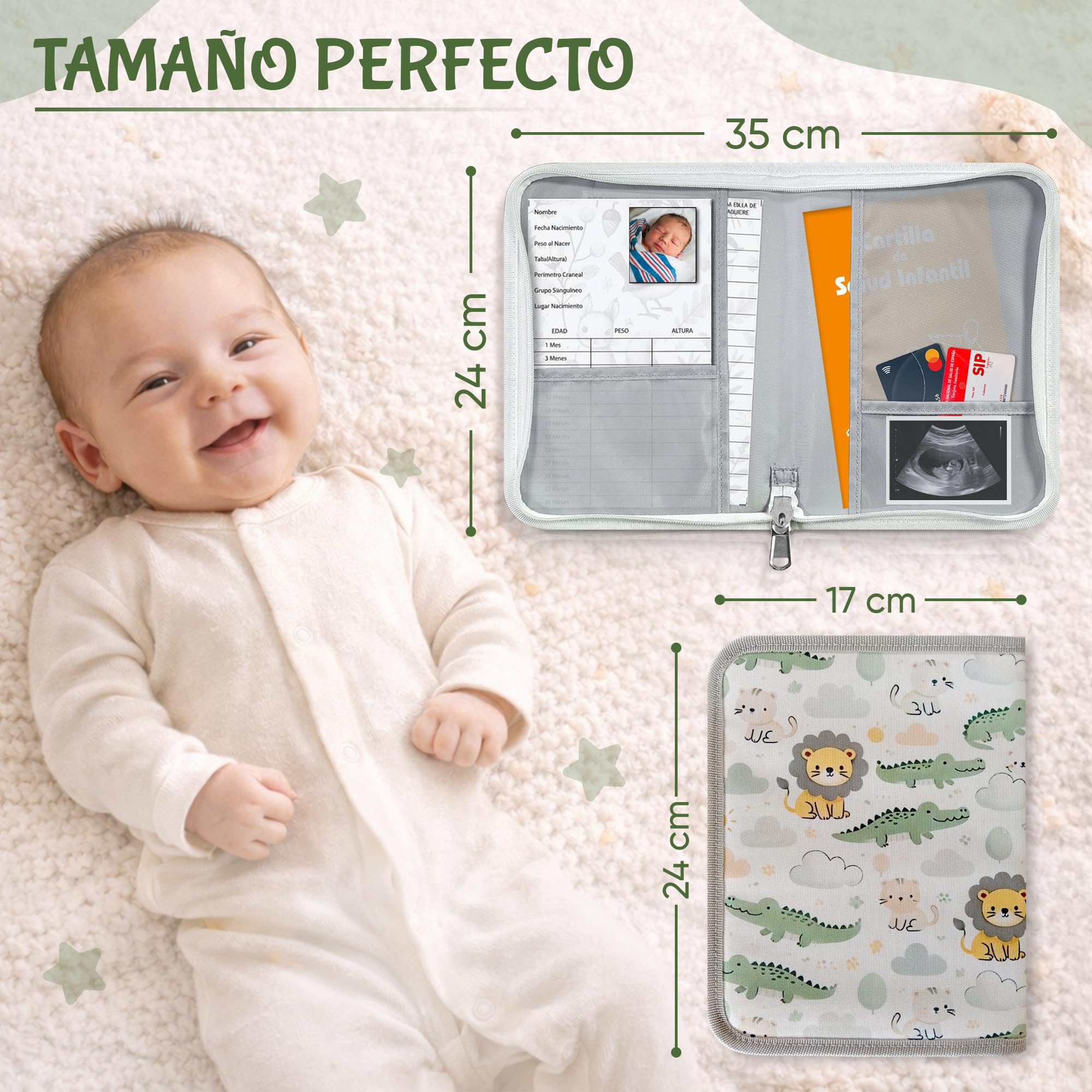 Portadocumentos Bebé para Cartilla Sanitaria con Tarjetas de Crecimiento y Primeros Logros, Carpeta y Porta Documentos Bebé, Funda Libro de Salud, Regalo para Baby Showers — view 2