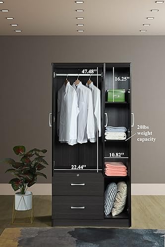 Miniatura 9 de Hodedah Armario de 3 puertas con 2 cajones, 3 estantes en chocolate Chocolate,Caoba,Blanco,Hayedo,Negro -,https://www.amazon.com/dp/undefined