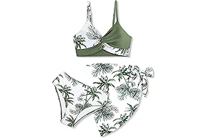 Girls Swimsuit, Bathing Suits 3 Piece Tropical Floral Twist Cross Bikini Sets...