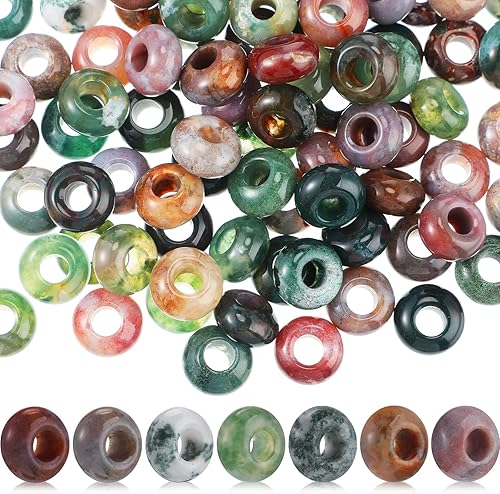 100 cuentas de ágata india natural de 0551 x 0315in cuentas de macramé de agujero grande Rondelle cuentas de piedras preciosas grandes europeas para