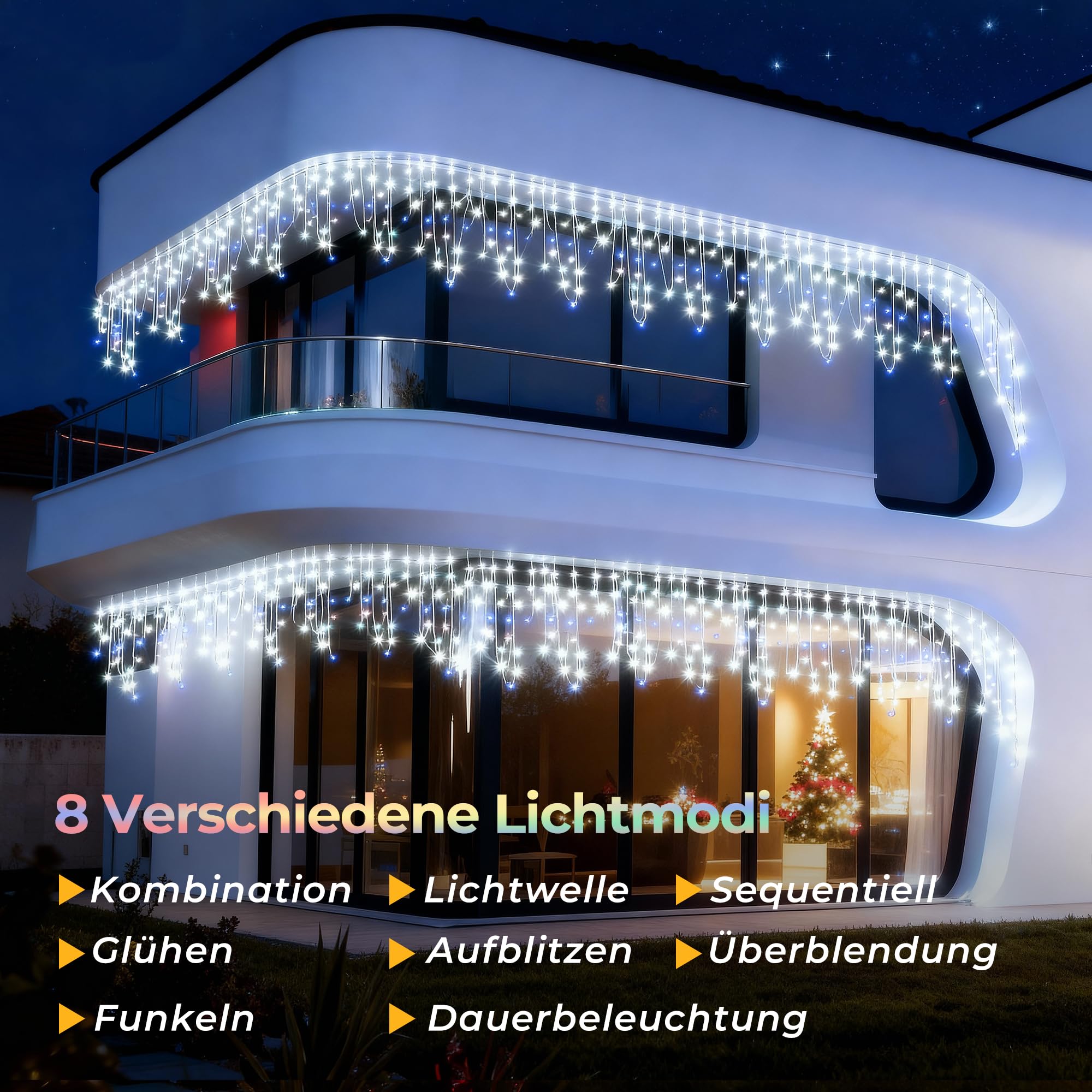 Eisregen Lichterkette Außen, LED Lichtervorhang mit Timer, IP44 Wasserdicht 8 Modi für Innenausstattung Außenbereich Schlafzimmer Hochzeit Weihnachten Party(Kaltweiß, 15m, 600 LED)