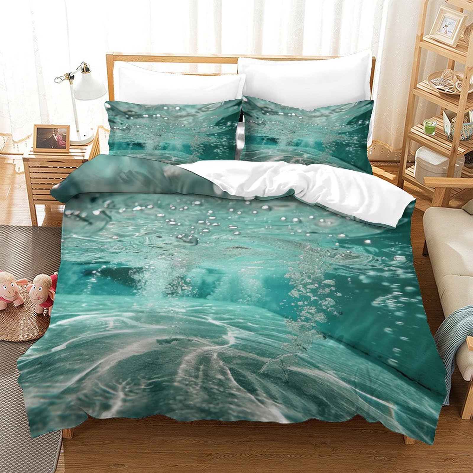 P1s9u7w5y Water Ripple-1 3D Printed Ocean Waves Duvet Cover Set 3Pcs Microfiber Water Flow Bedding Set Double（200X200cm）