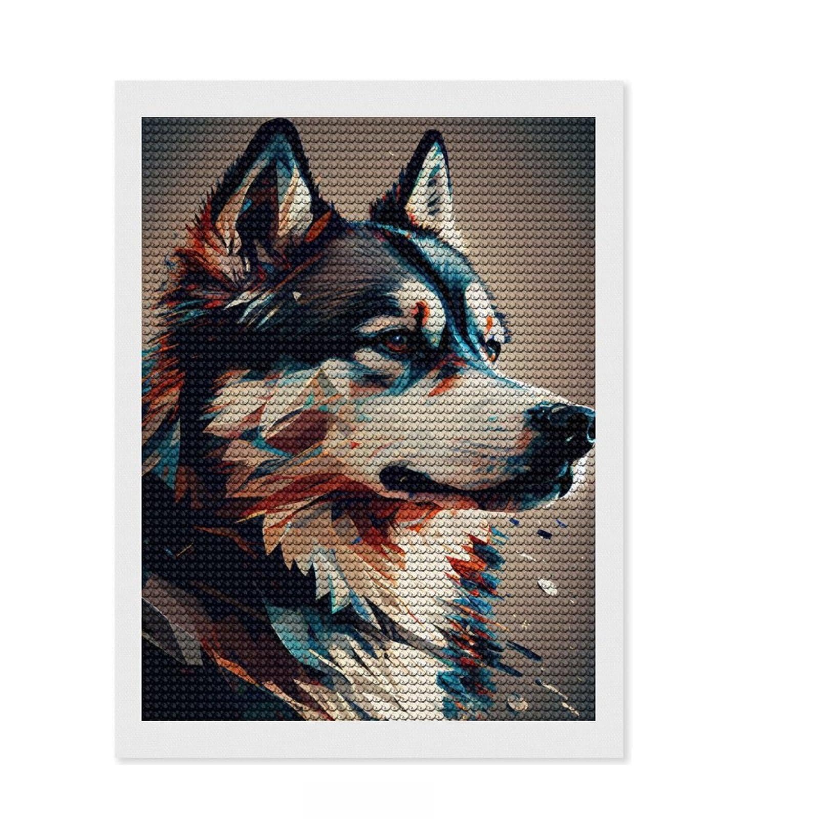 Junmoney Husky Abstract Dog Full Drill Diamond Painting Kit 12"x16", Full Kit Included, Aesthetic Room Decor, for Family Craft Time
