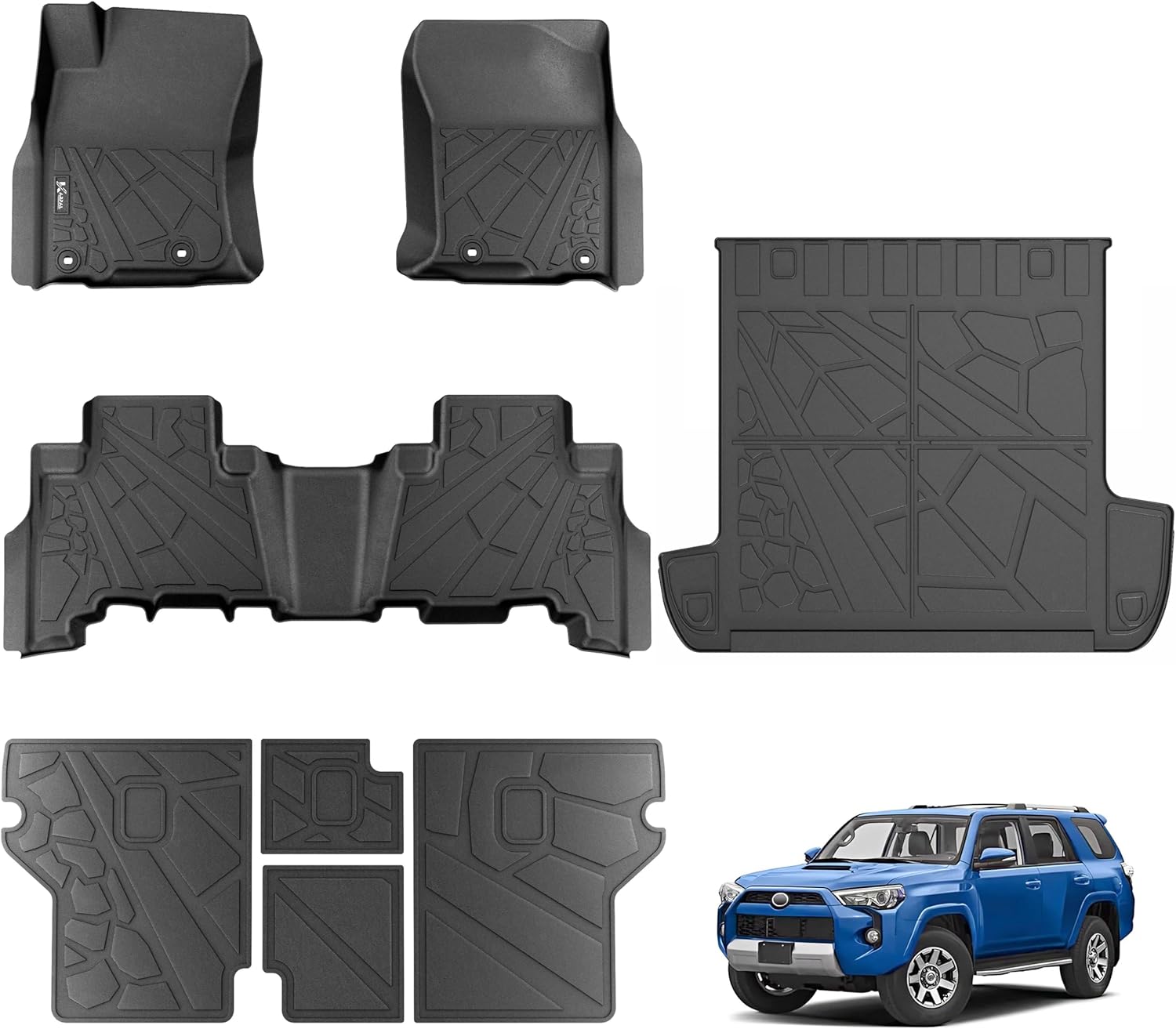 KARPAL Floor Mats Fit for Toyota 4Runner 2013-2024 5th Gen (Include TRD), Custom Fit All Weather TPE Floor Liners, 1st & 2nd Row & Cargo Liner & Backseat Mat, 4Runner Accessories (Not for 2025)