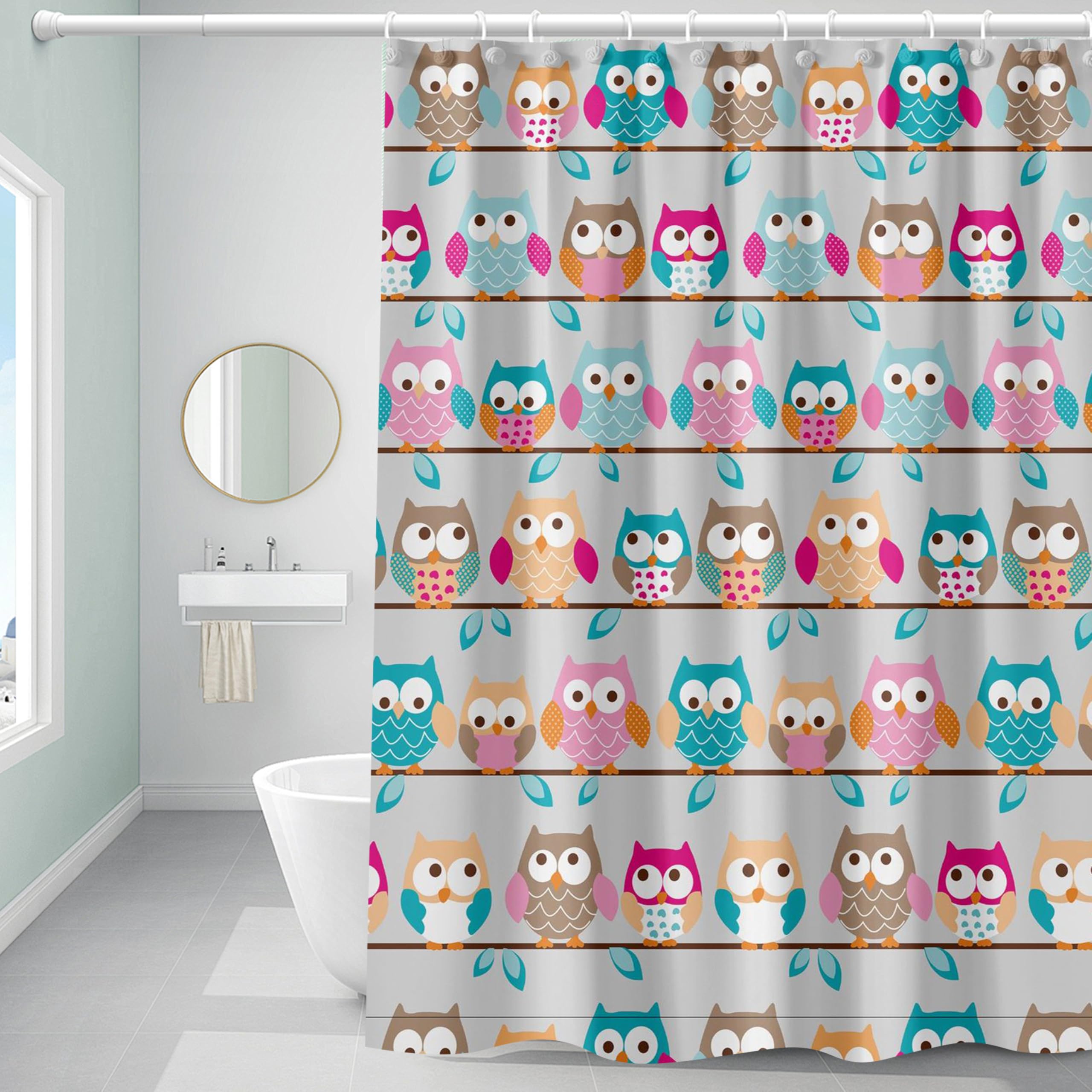 Bestfaith Plastic Shower Curtain Liner, Premium EVA 5G Owl Shower Curtain, Shower Curtains for Bathroom with 3 Magnetic Weights and Rustproof Grommets (Owl, 72x72 in)
