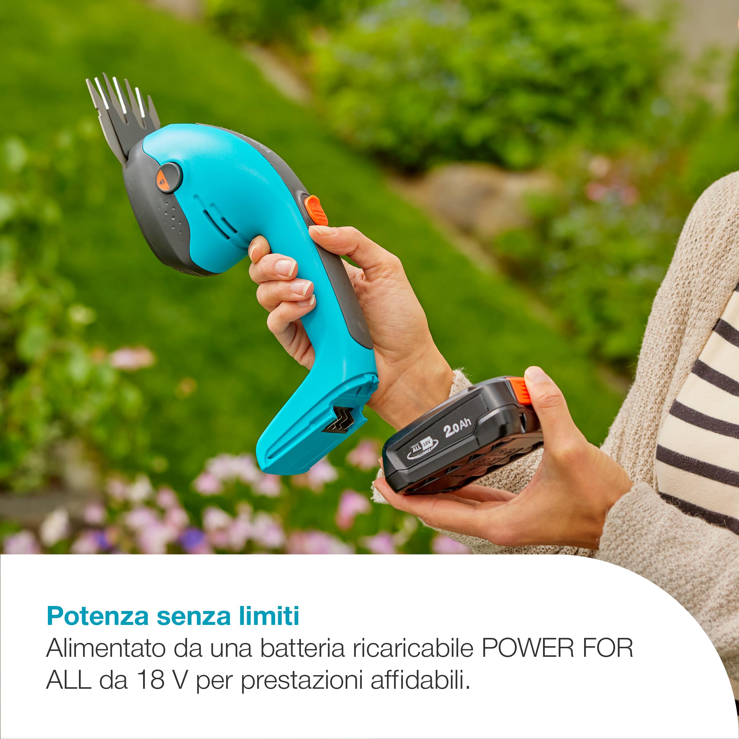 Gardena Forbici A batteria per Erba e Siepi PowerCut 20/18V P4A solo: Lame affilate, Lame intercambiabili, Leggero, Stoccaggio verticale, Senza fili (14750-55)